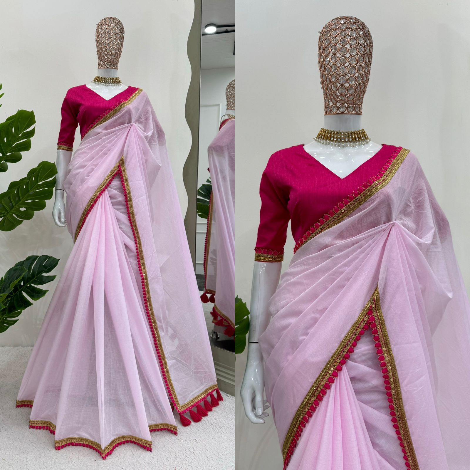 Designer Mul Cotton Saree with Fancy Lace and Blouse