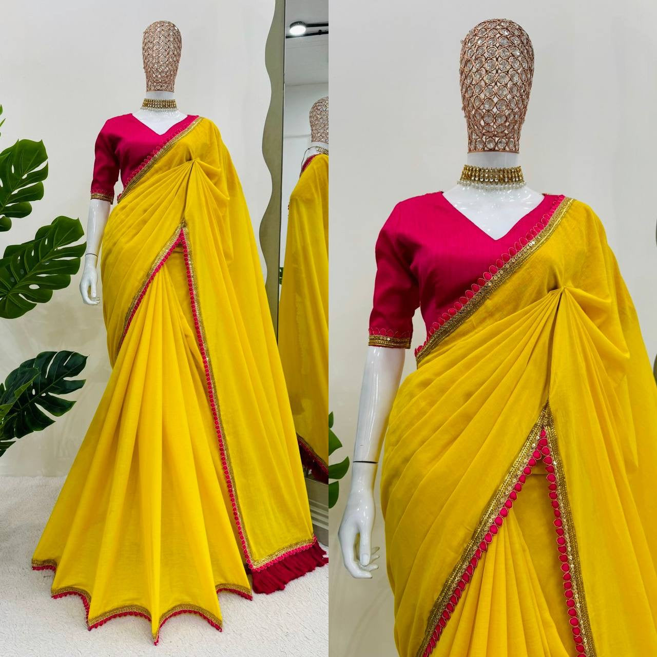 Designer Mul Cotton Saree with Fancy Lace and Blouse