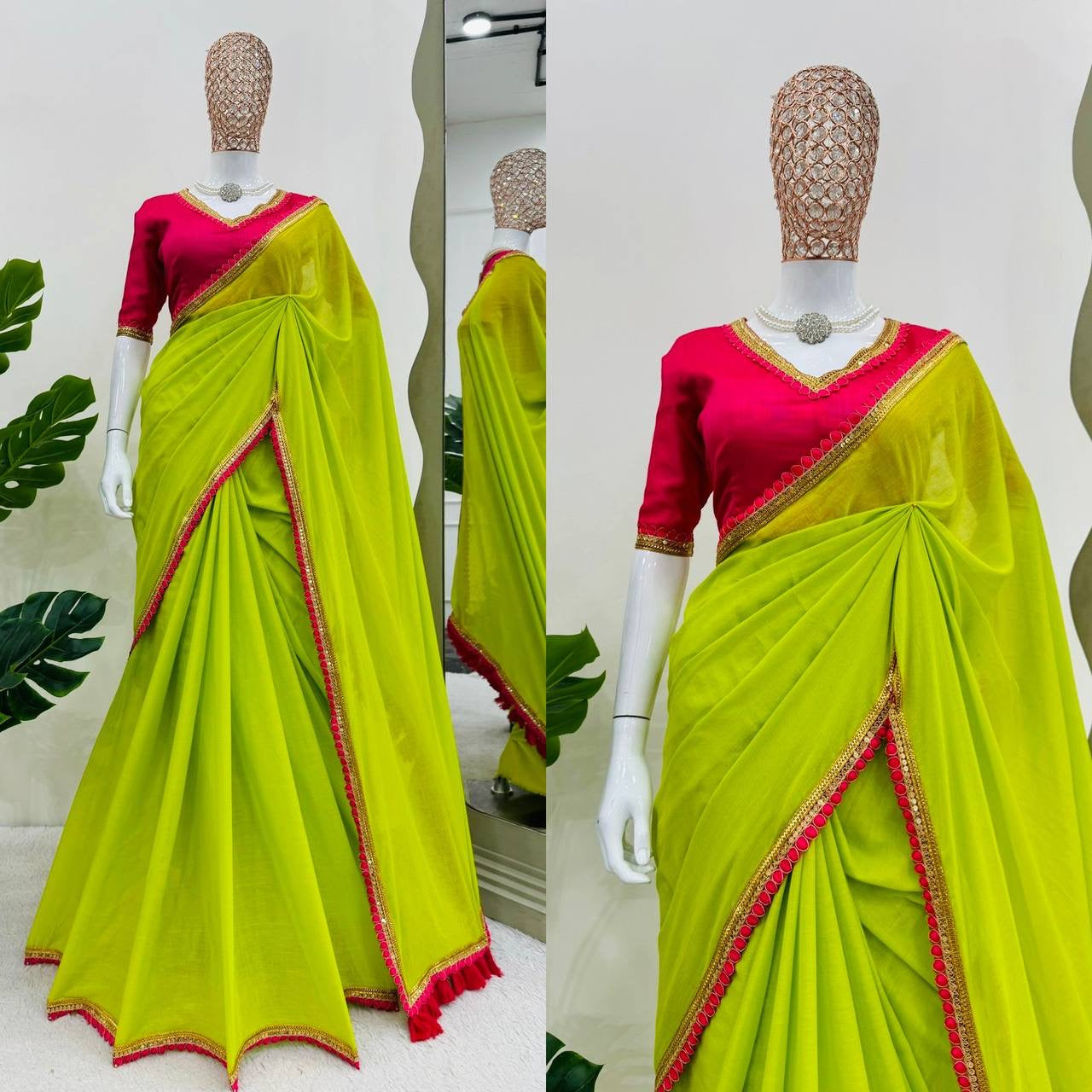 Designer Mul Cotton Saree with Fancy Lace and Blouse