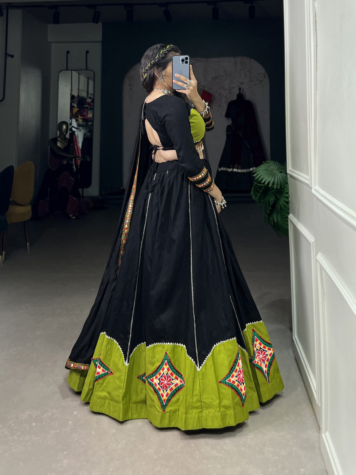 Navratri Lehenga Featuring Gorgeous Gamthi Patch Work and Gota Patti Lace Touch-Up