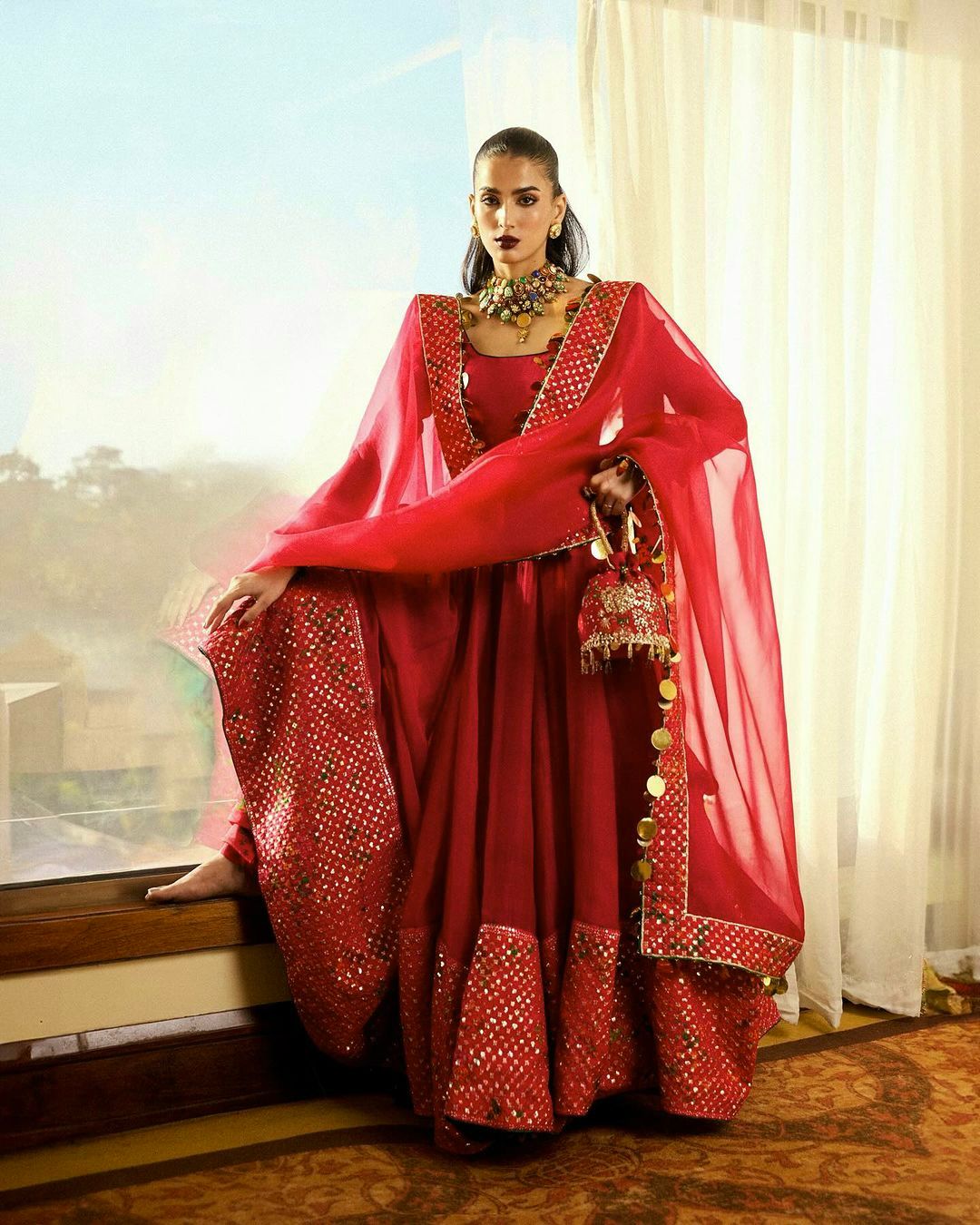 Georgette Gown with Bottom-Dupatta and Embroidered Work