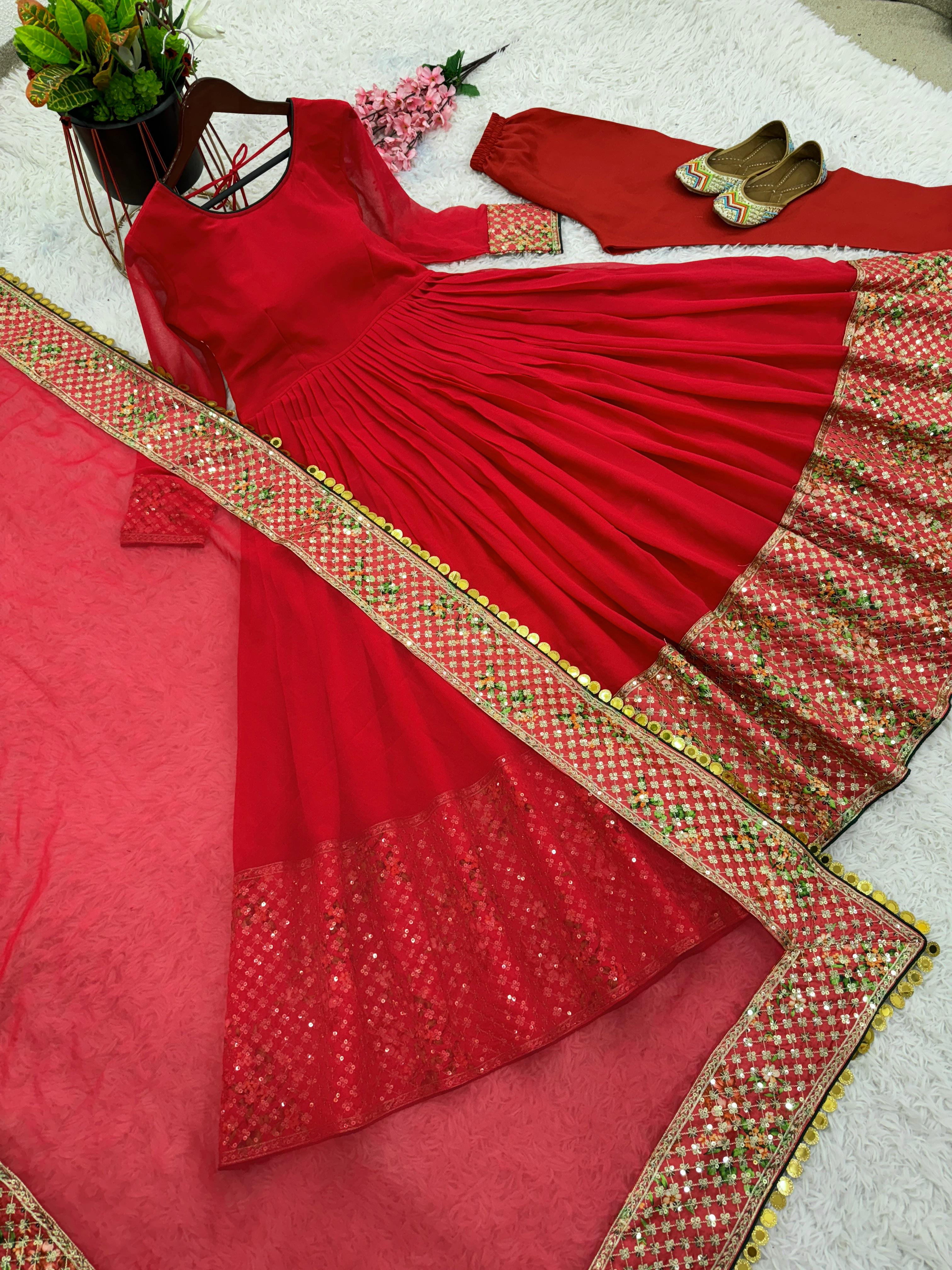 Georgette Gown with Bottom-Dupatta and Embroidered Work