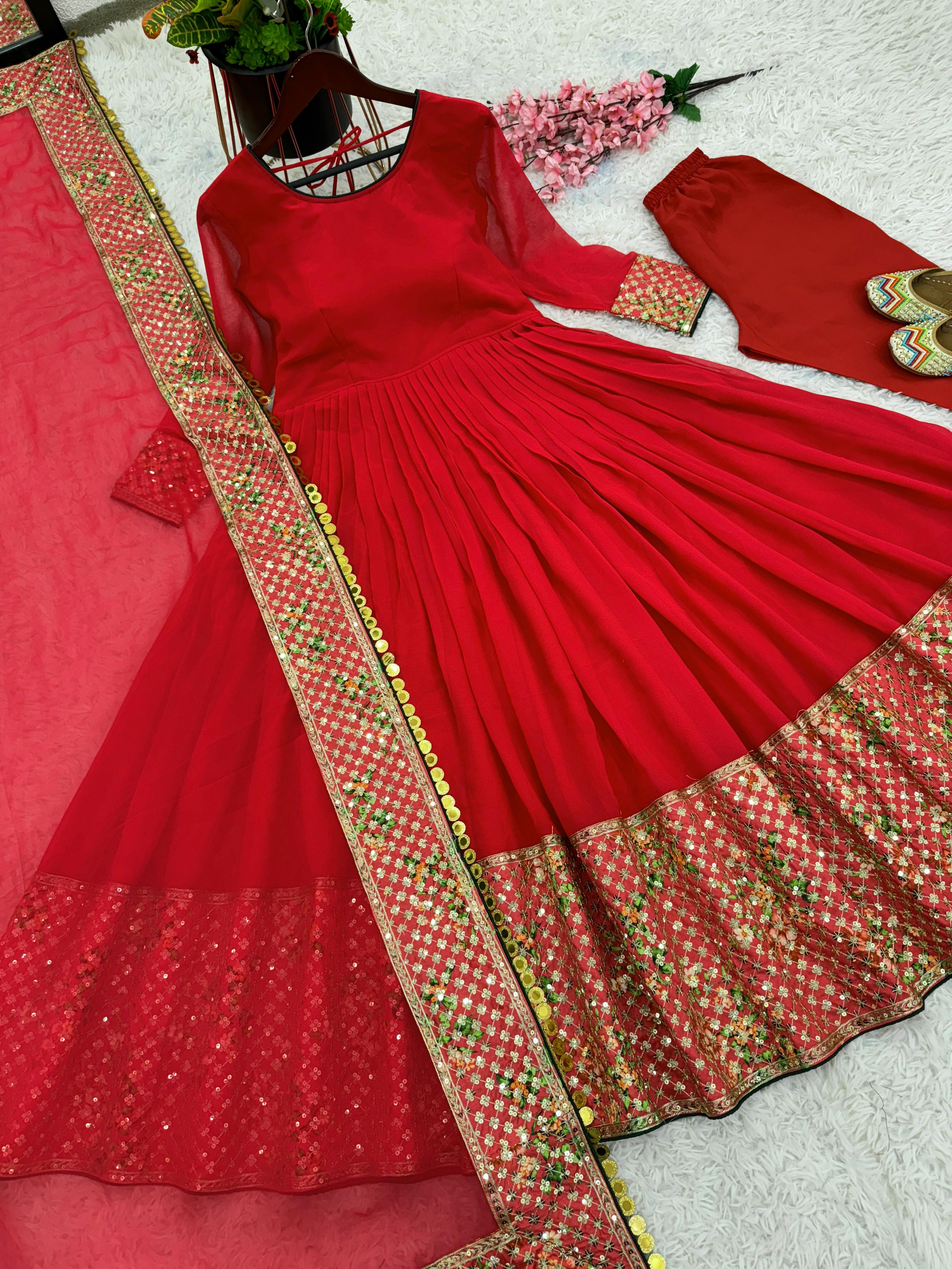 Georgette Gown with Bottom-Dupatta and Embroidered Work