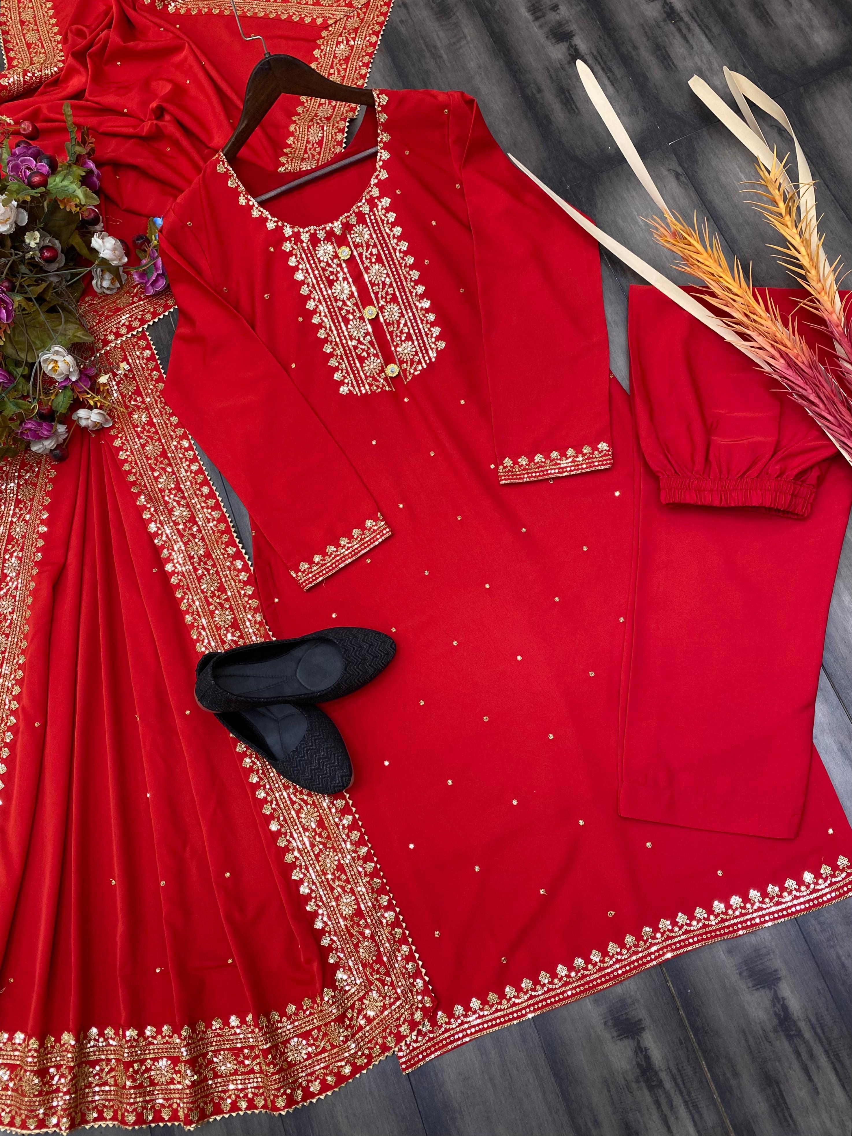 KARWA CHAUTH SPECIAL SUIT WITH PLAZO AND DUPATTA