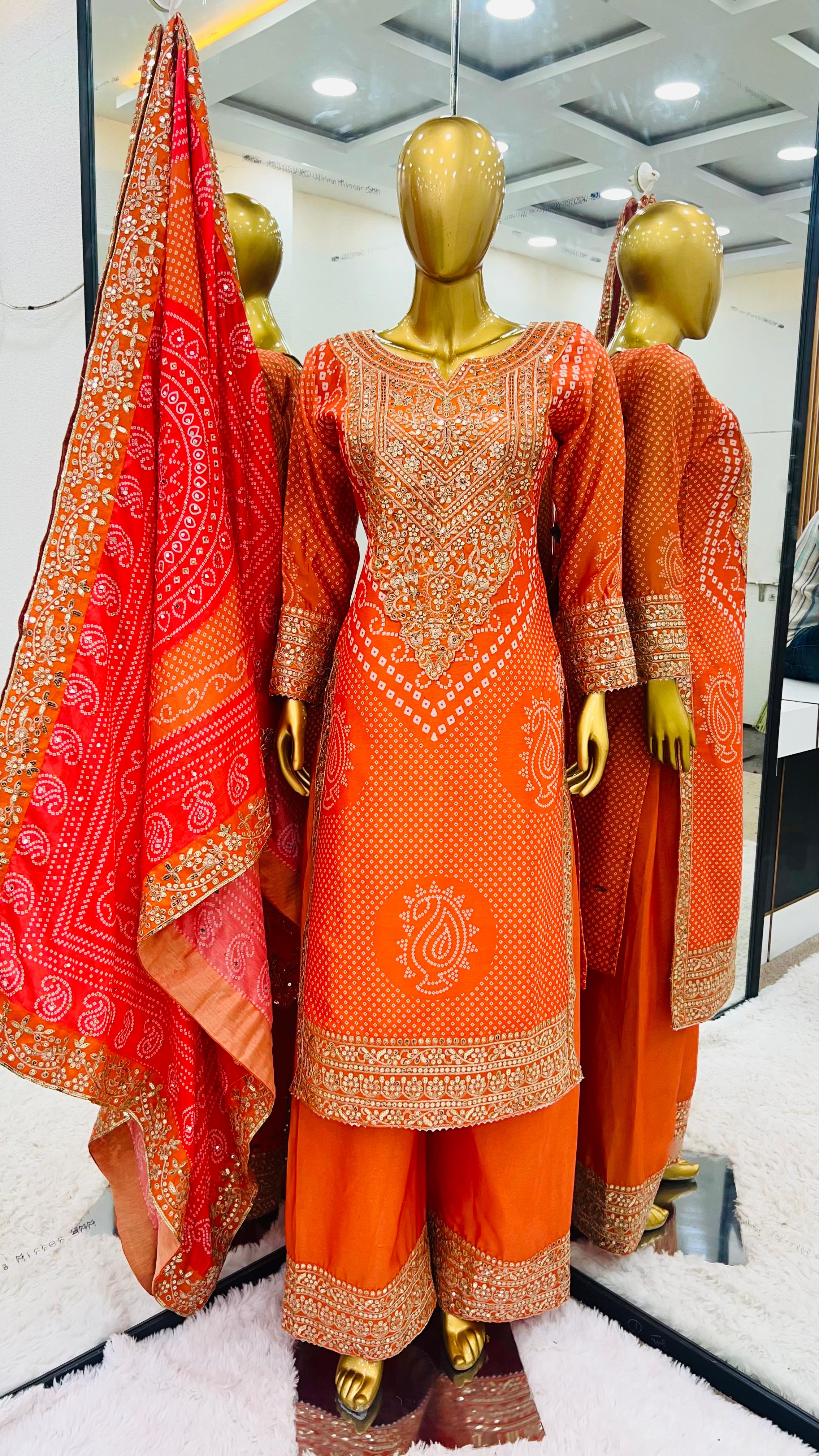 Collection In Heavy Chinon With Embroidery Sequence Work Top-Bottom And Dupatta