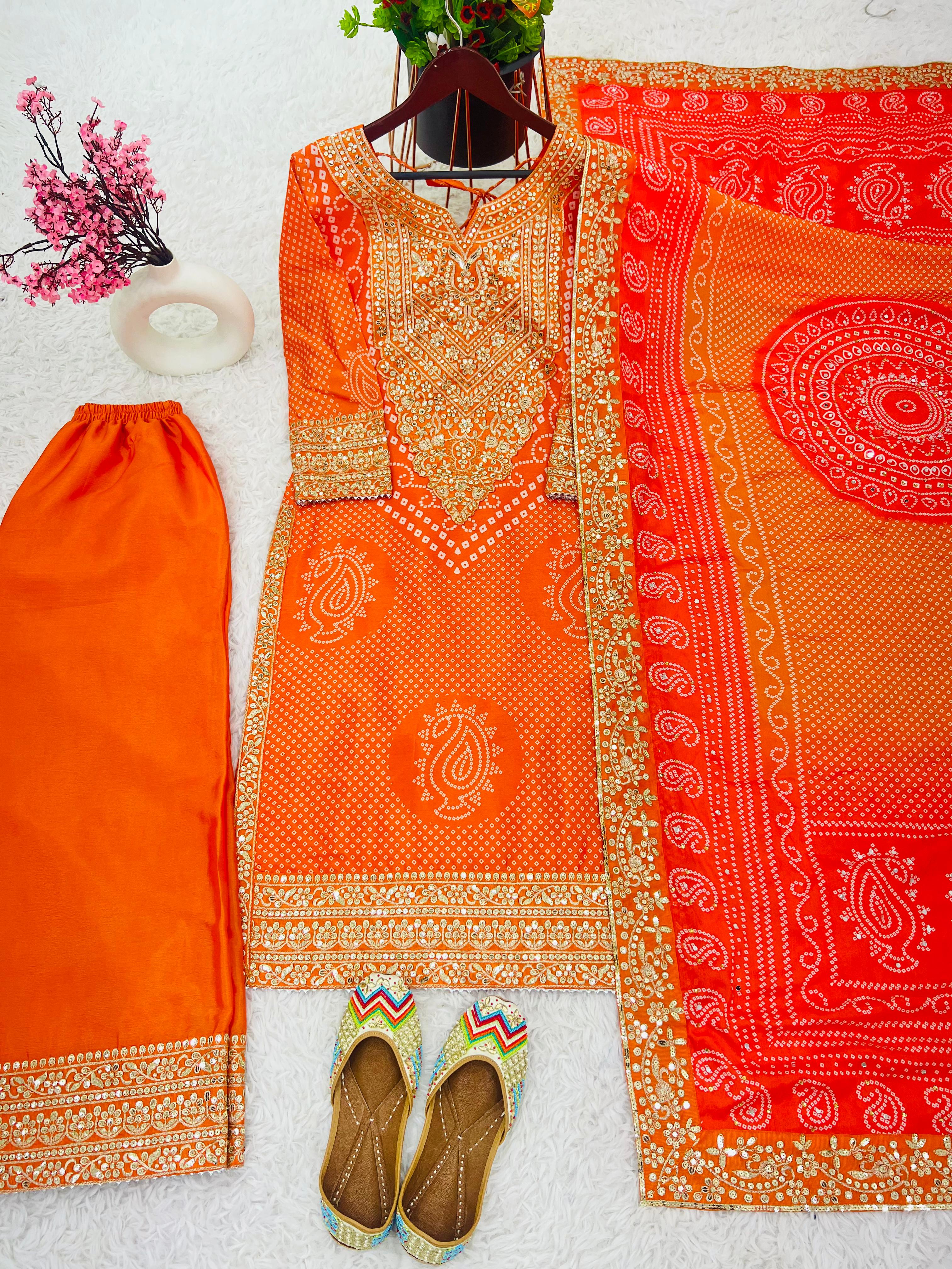 Collection In Heavy Chinon With Embroidery Sequence Work Top-Bottom And Dupatta