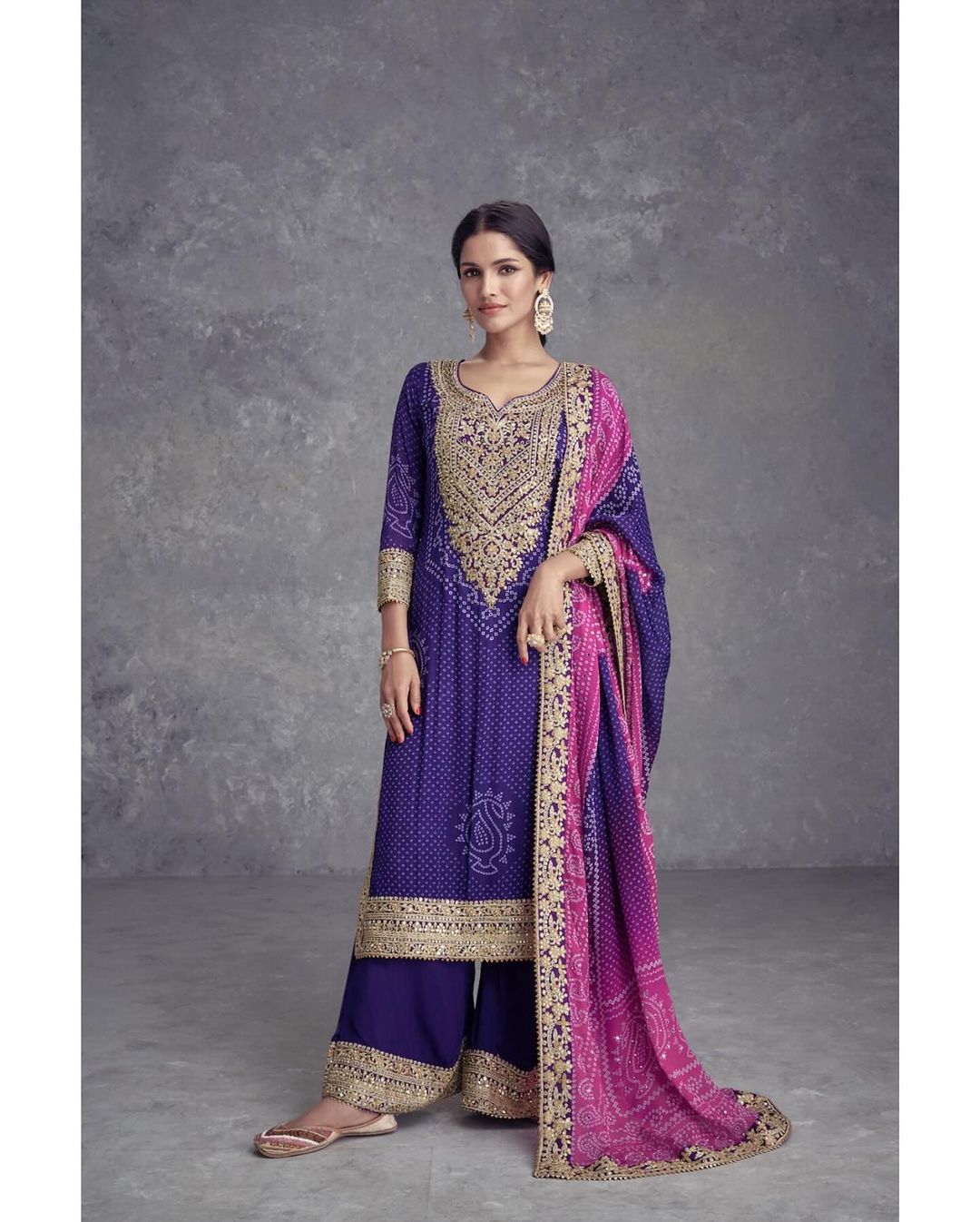 Collection In Heavy Chinon With Embroidery Sequence Work Top-Bottom And Dupatta