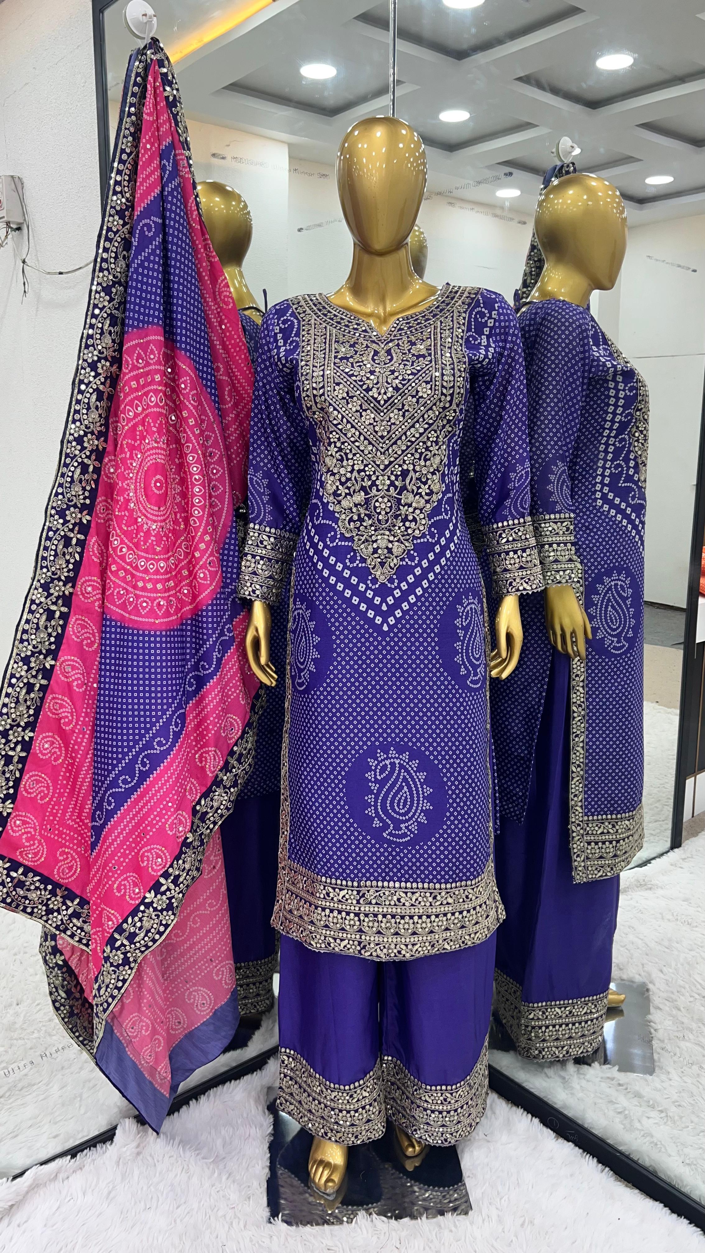 Collection In Heavy Chinon With Embroidery Sequence Work Top-Bottom And Dupatta