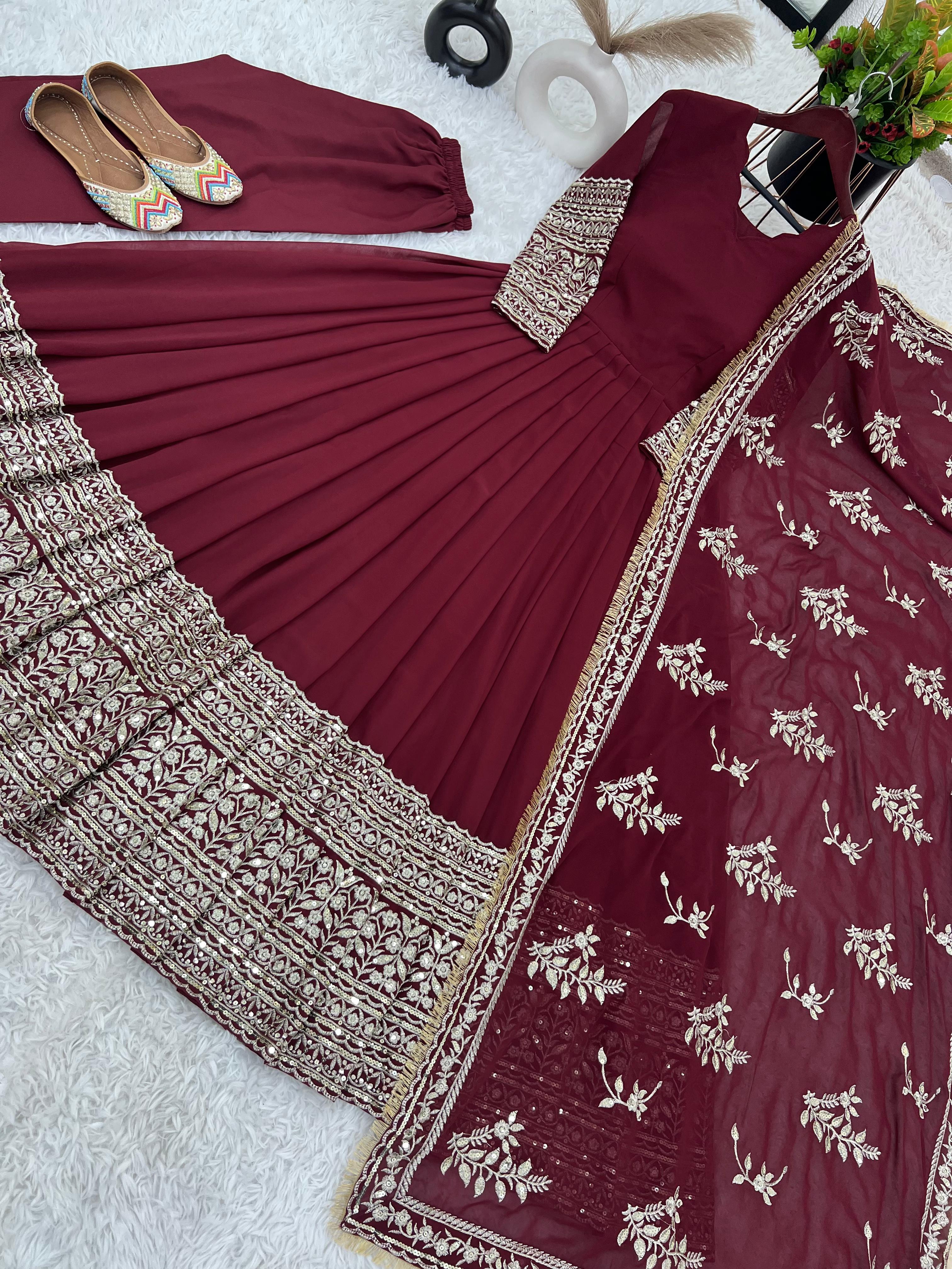 Heavy Embroidery Sequence Work Gown With Fully Stiched and Dupatta Ready to Wear Collection