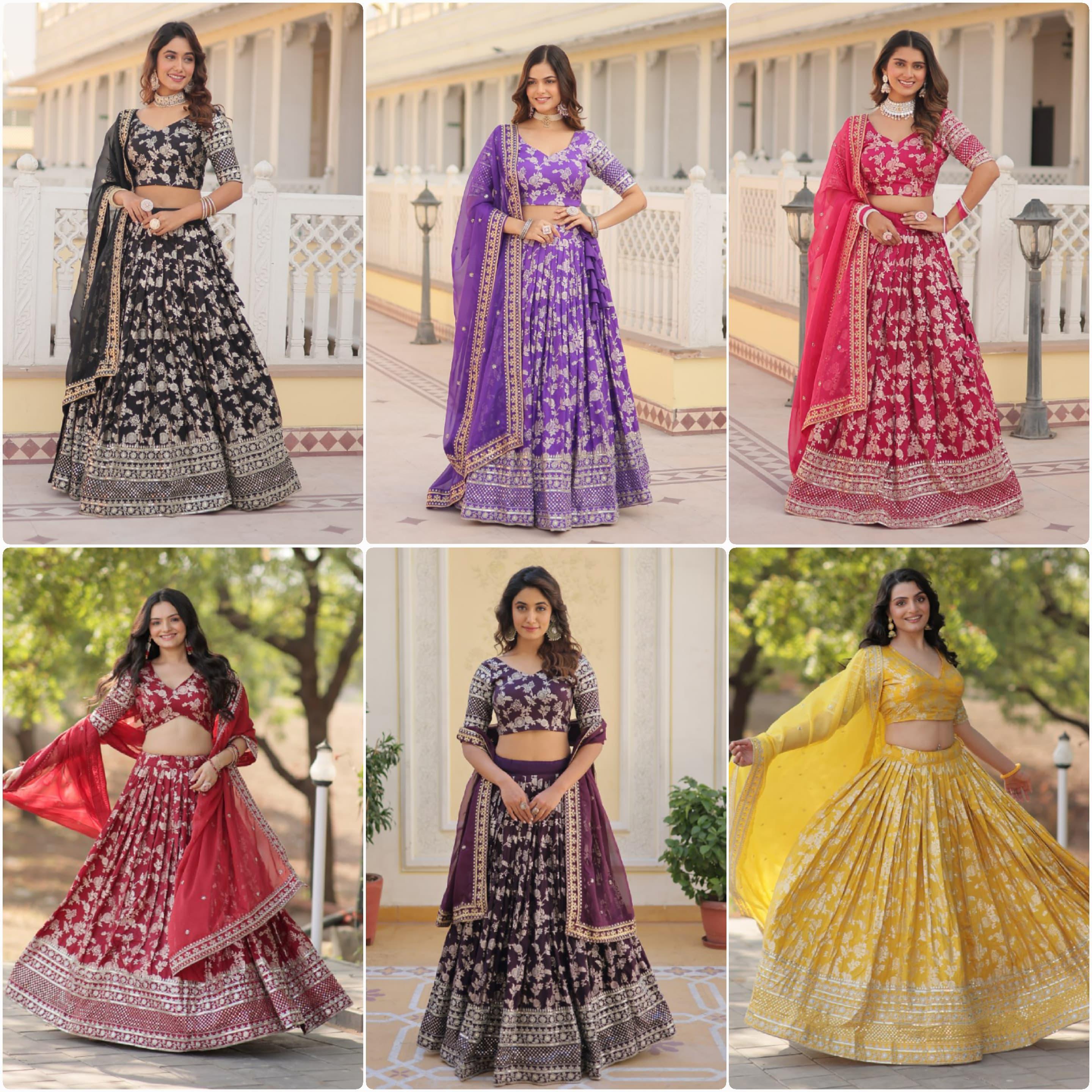 Designer Dyeable Pure Viscose Jacquard fabric Lehenga Choli & Dupatta Set