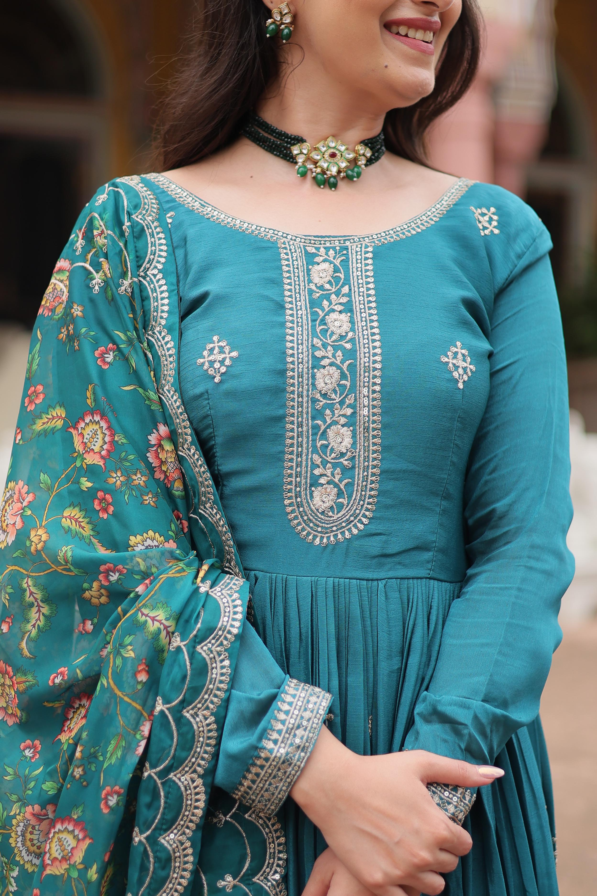 Chinon Gown with Dupatta and Embroidery Sequins Work