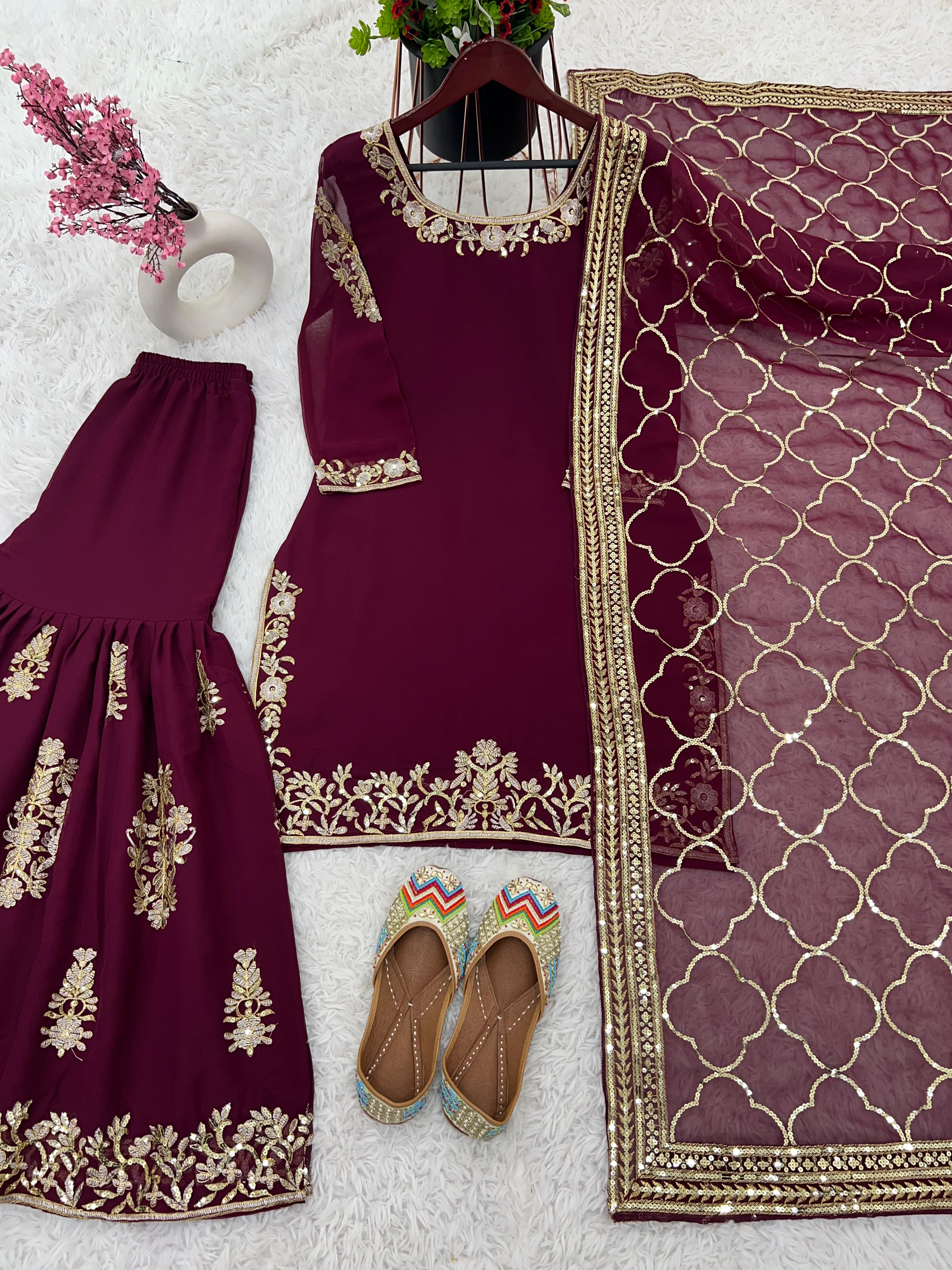 Party Wear Look Fancy Top-Dupatta and Fully Stitched Gharara