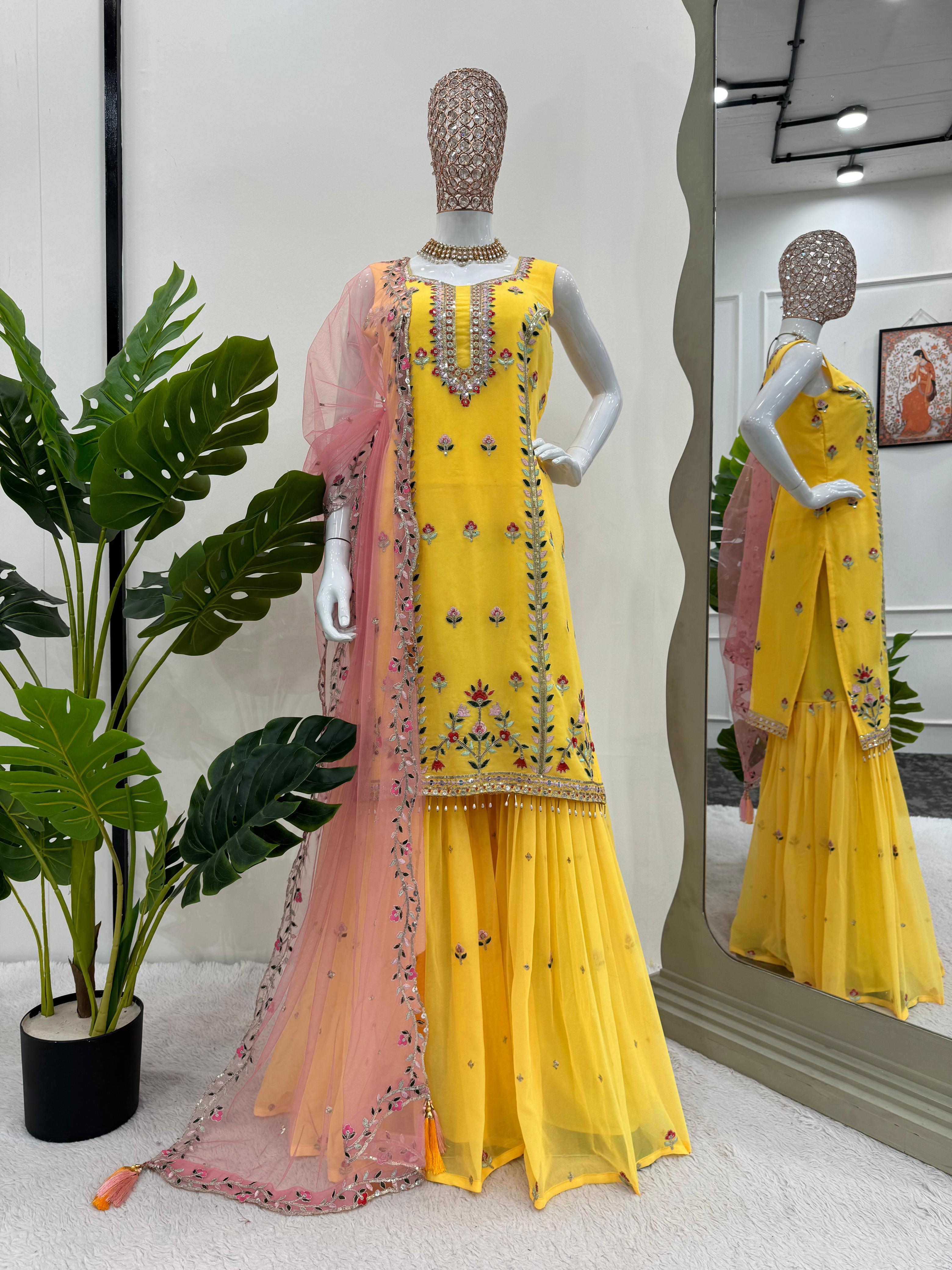 Fully stiched Top with Gharara and Dupatta