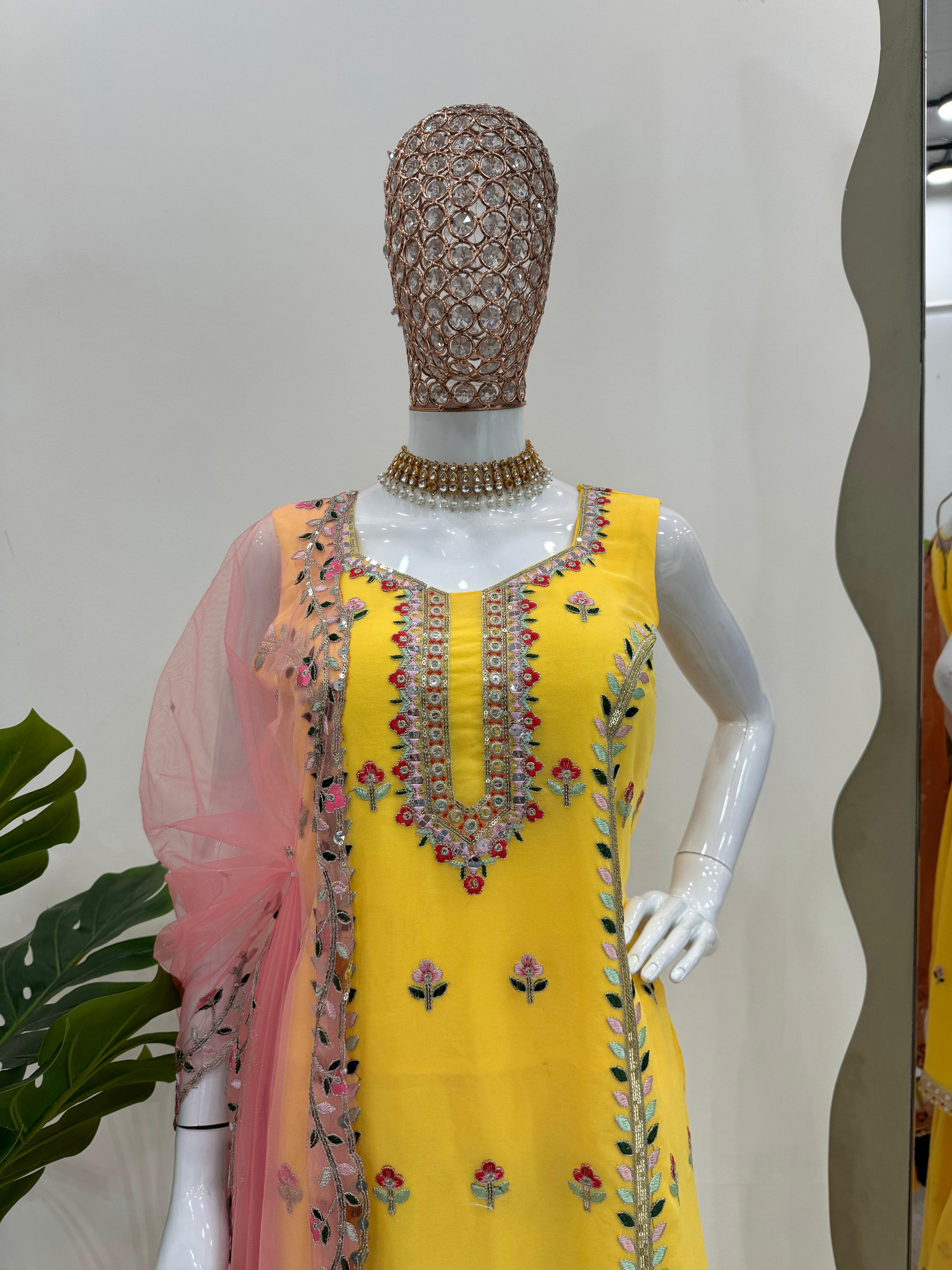 Fully stiched Top with Gharara and Dupatta