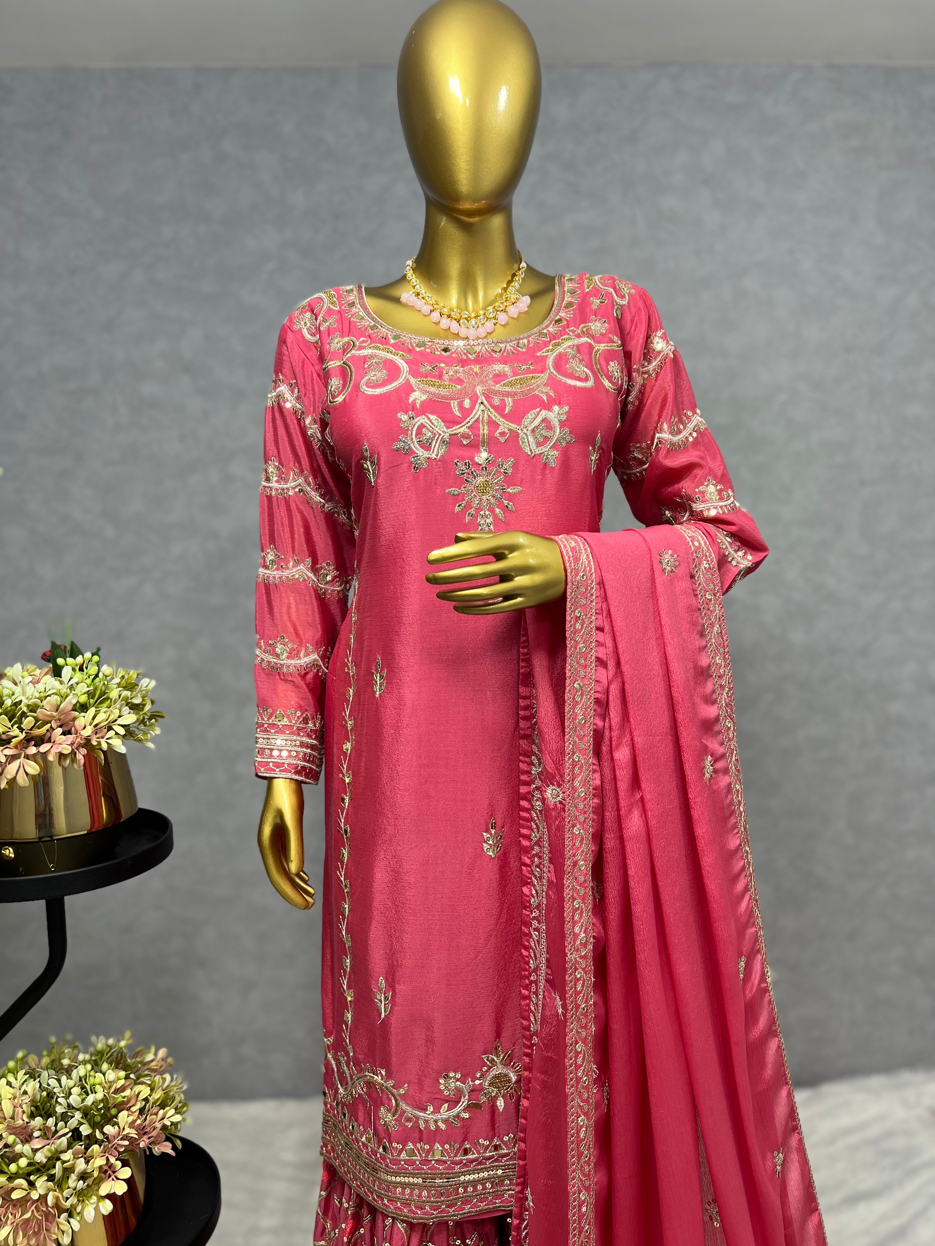 3 PIECE KURTI - SHARARA Set With Dupatta And Embroidery Sequence Work