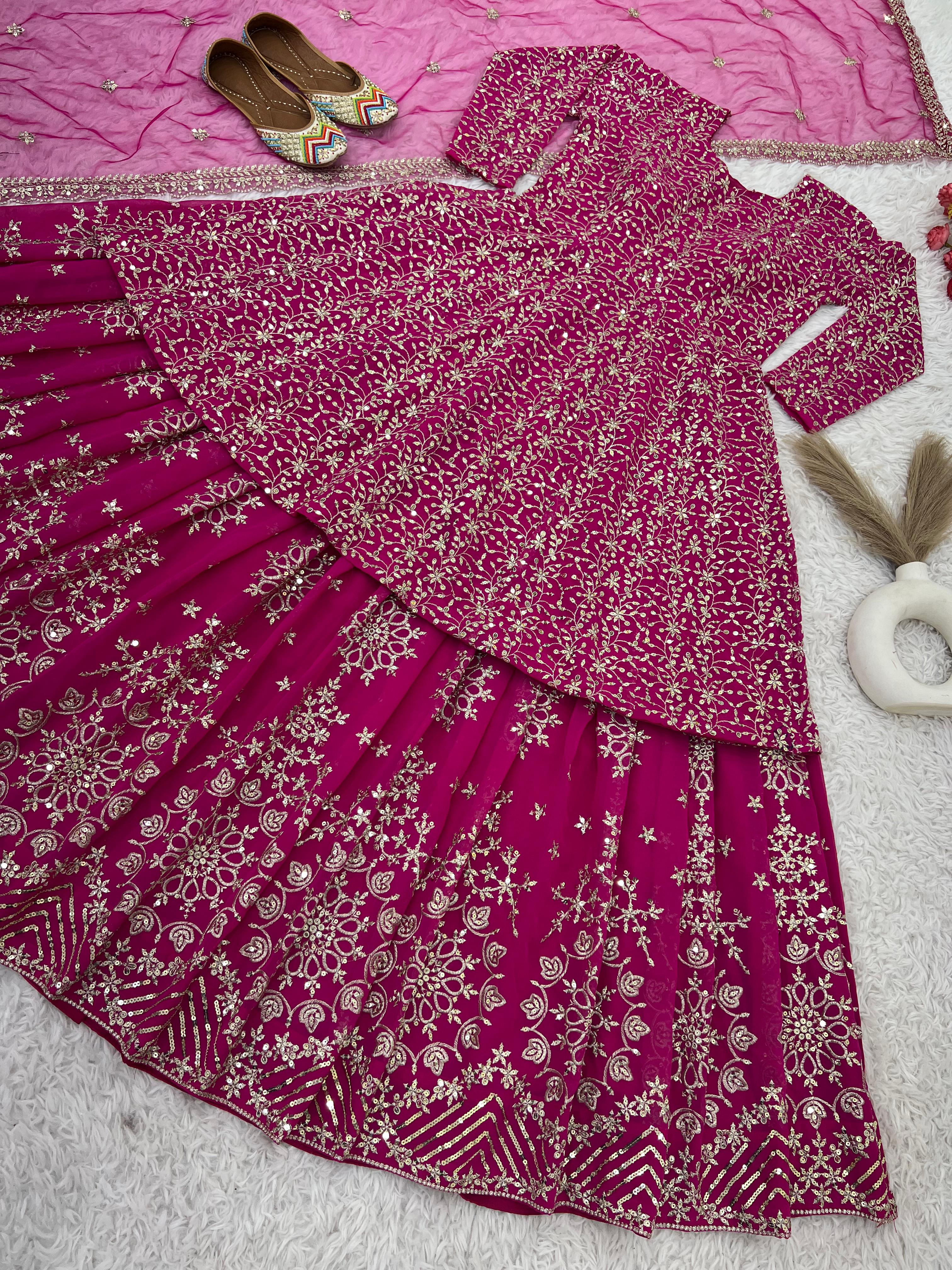 Party Wear Look Full Heavy Embroidery Sequence Work Top With Lehenga and Dupatta