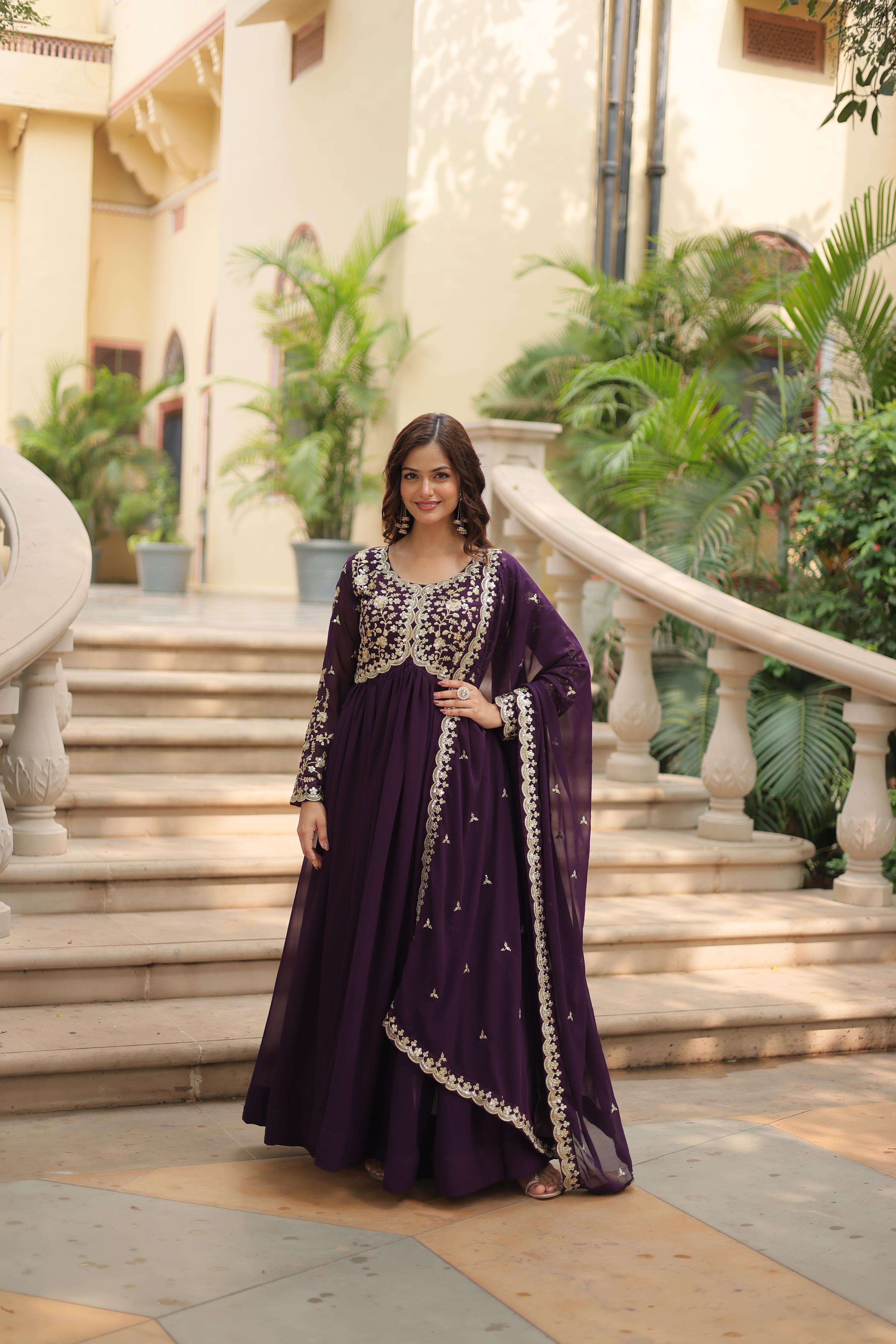 Faux Blooming Gown with Sequins & Zari Embroidery Work