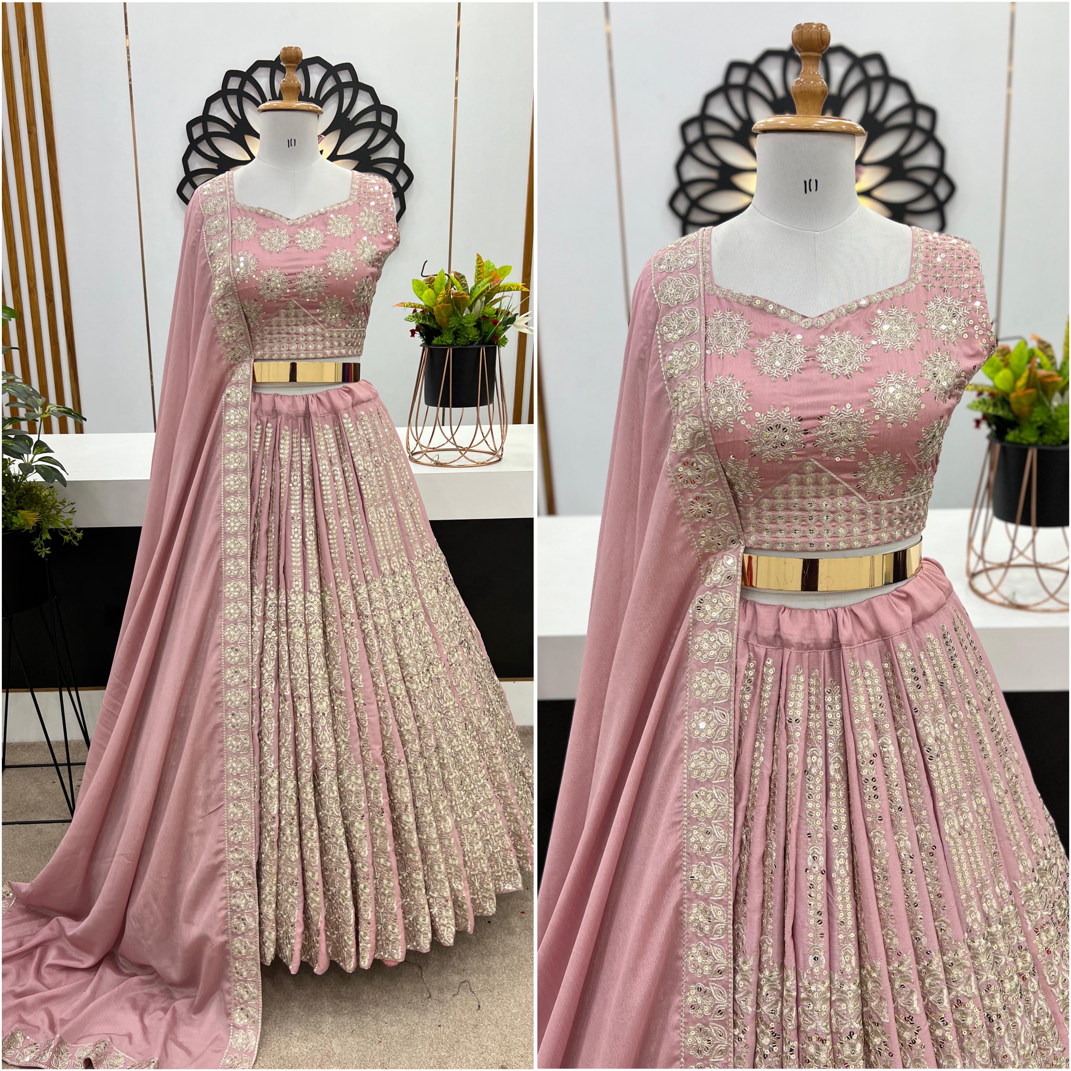 Faux Georgette Lehenga Choli Set with Embroidery And Sequins Work