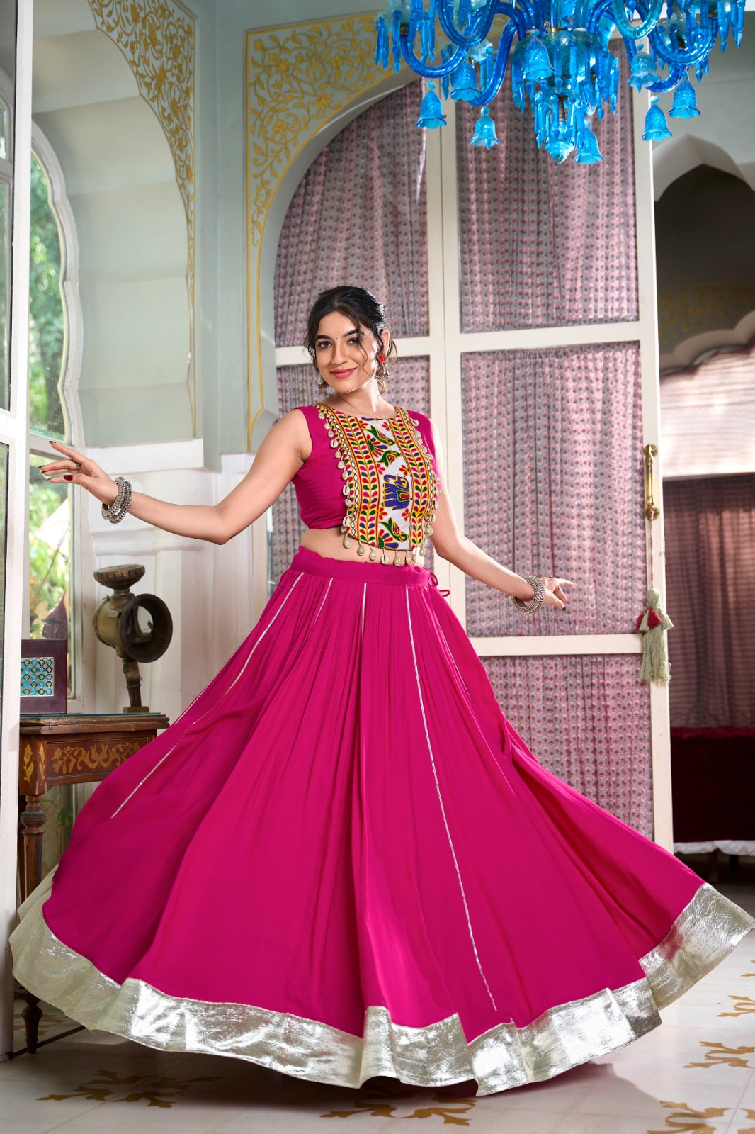 Rayon Lehenga and Gamthi Work Blouse for Navratri