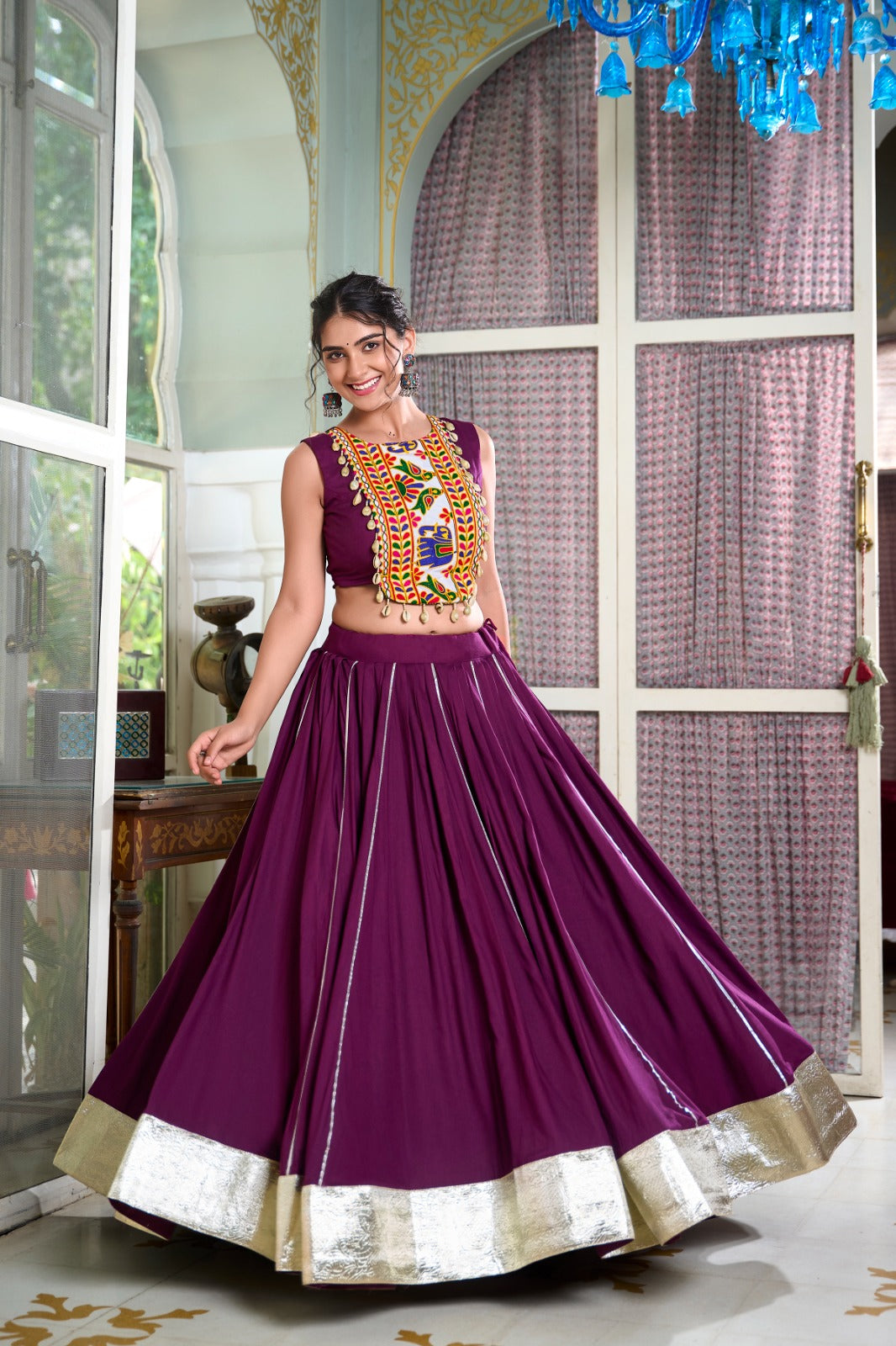 Rayon Lehenga and Gamthi Work Blouse for Navratri