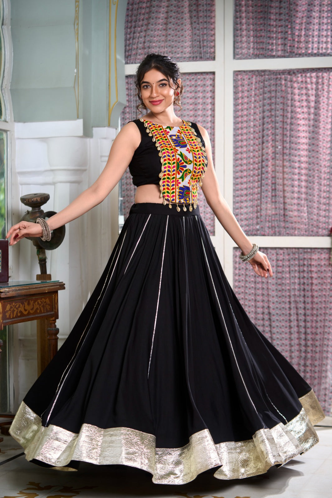 Rayon Lehenga and Gamthi Work Blouse for Navratri