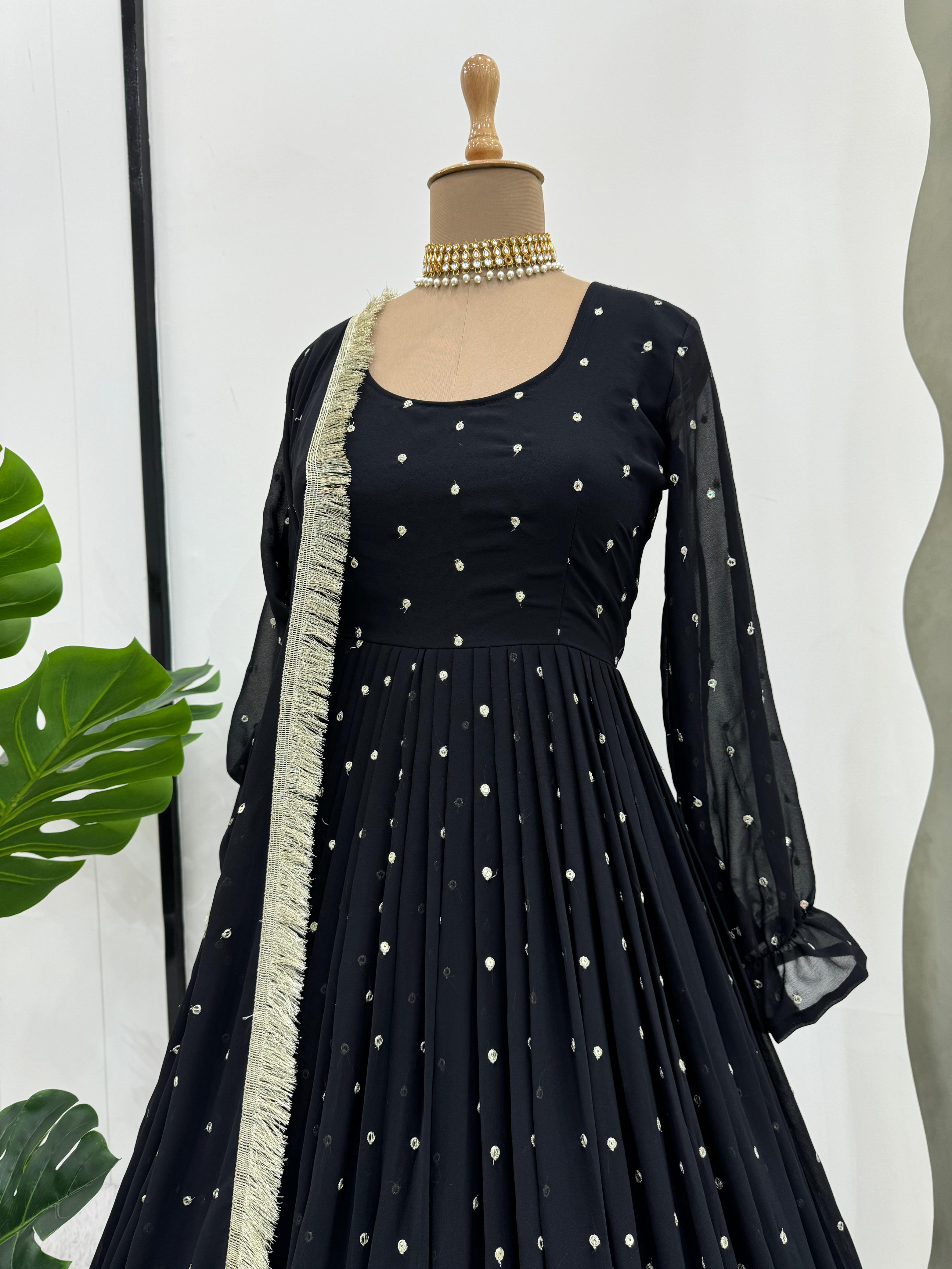 Designer Black Colour Wedding Wear Anarkali Gown