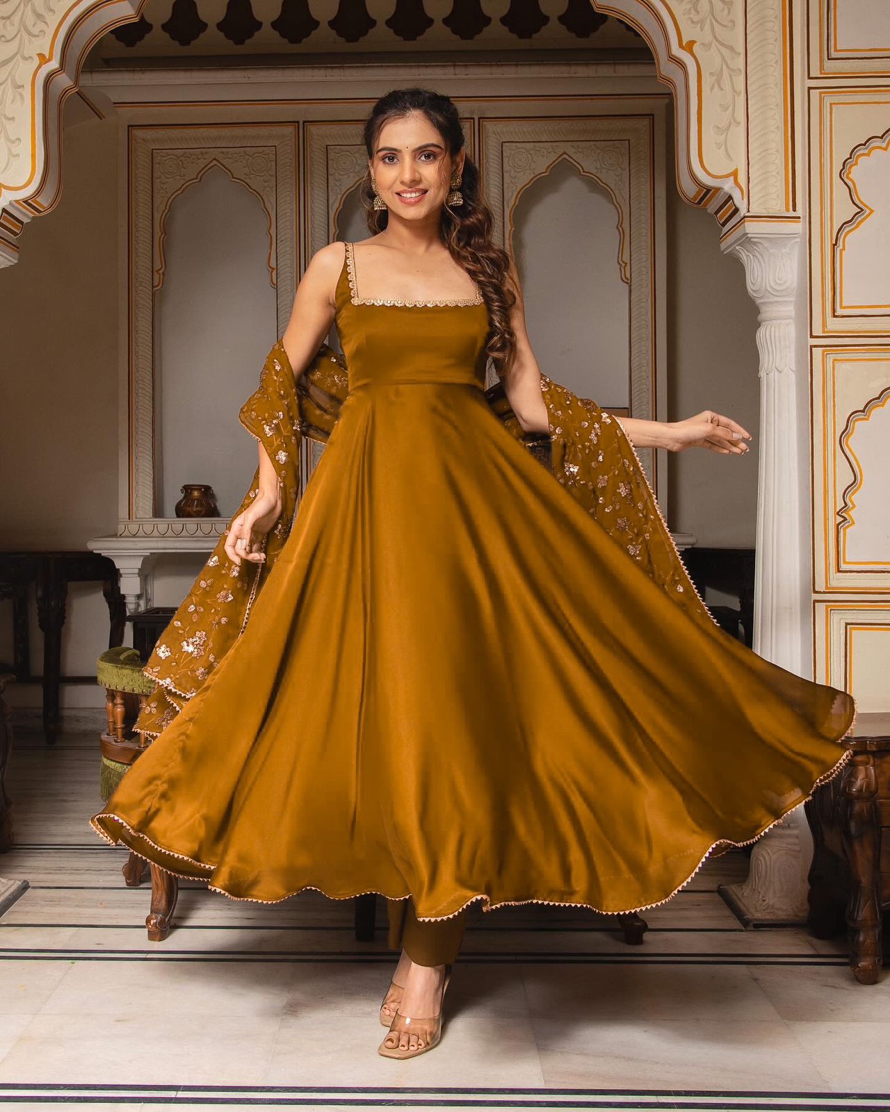 Designer Party Wear Look Gown  With Bottom and Dupatta