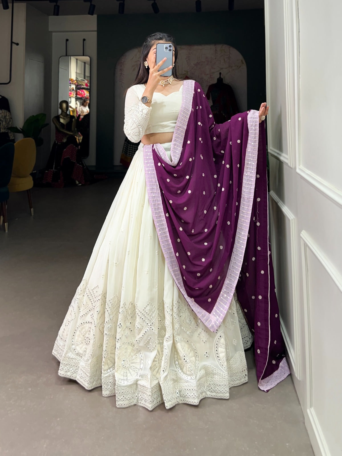 beautiful Lucknowi mirror work lehenga