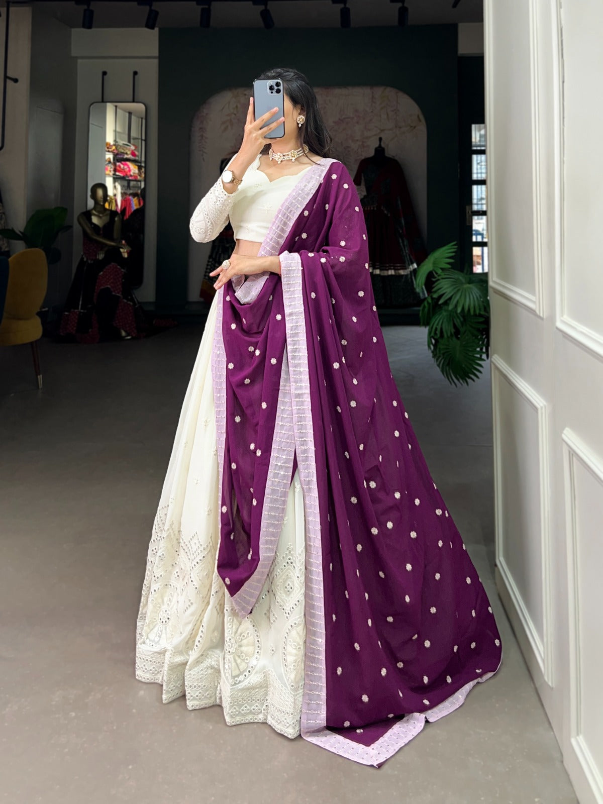 beautiful Lucknowi mirror work lehenga