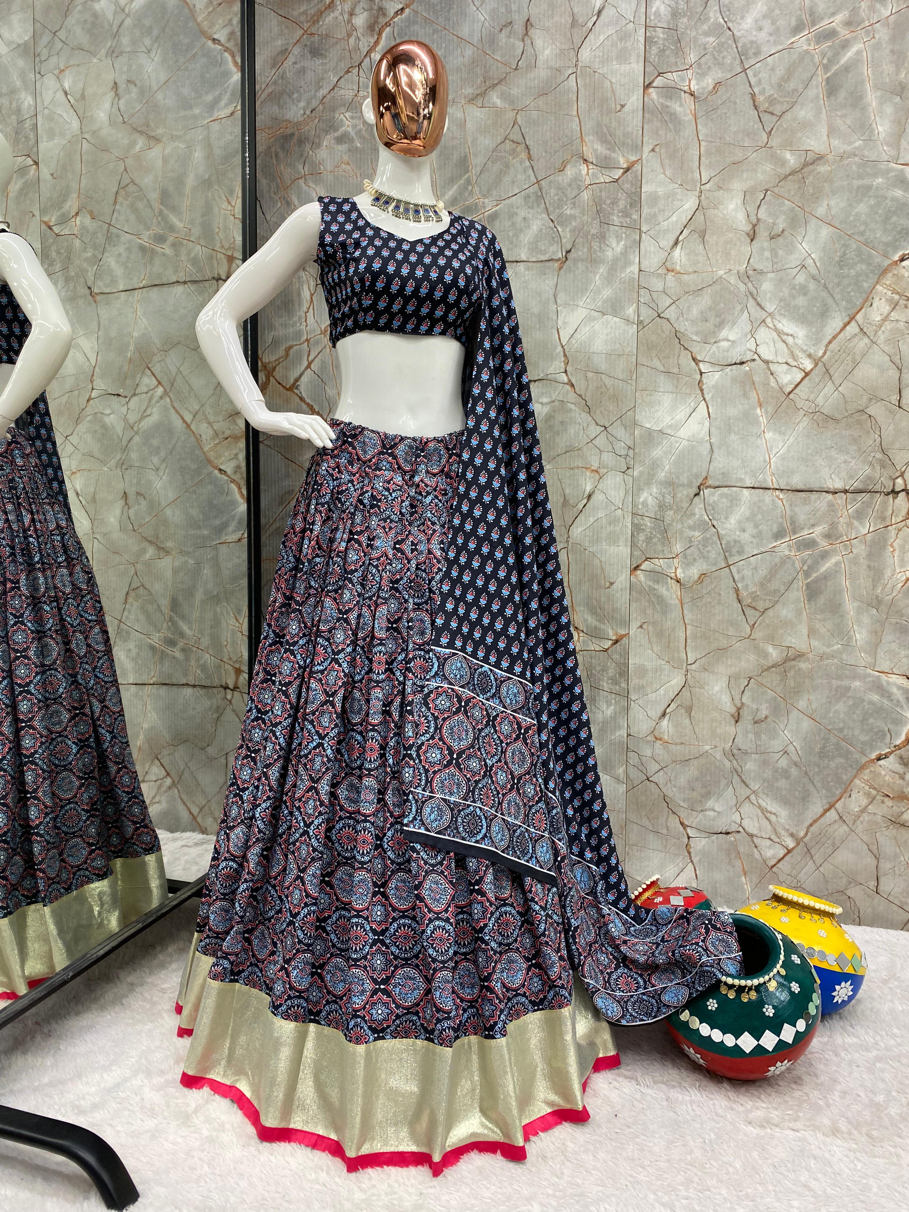 Maslin Lehenga Choli Set with Dupatta and Golden Patta Work