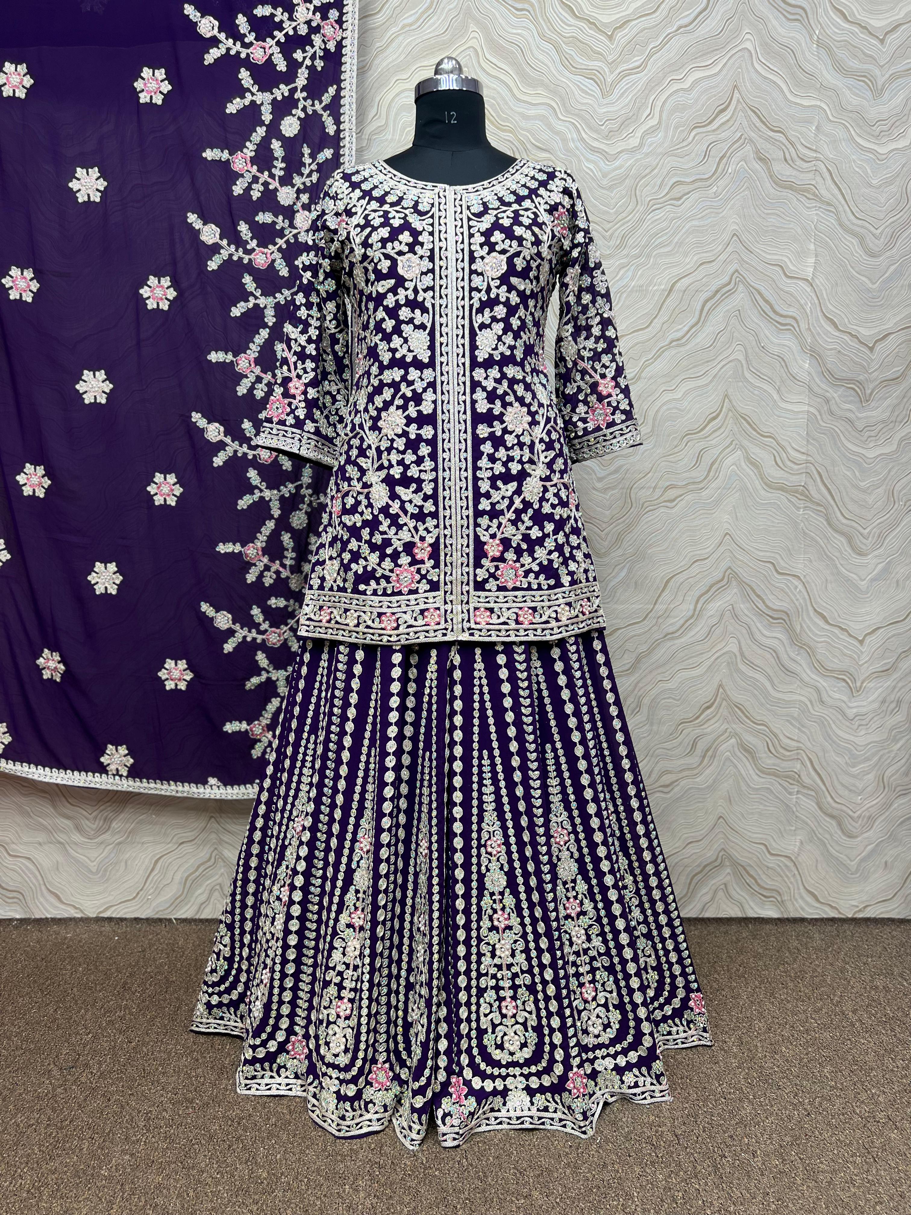 Faux Georgette Garara Set With Embroidery And Hand Work