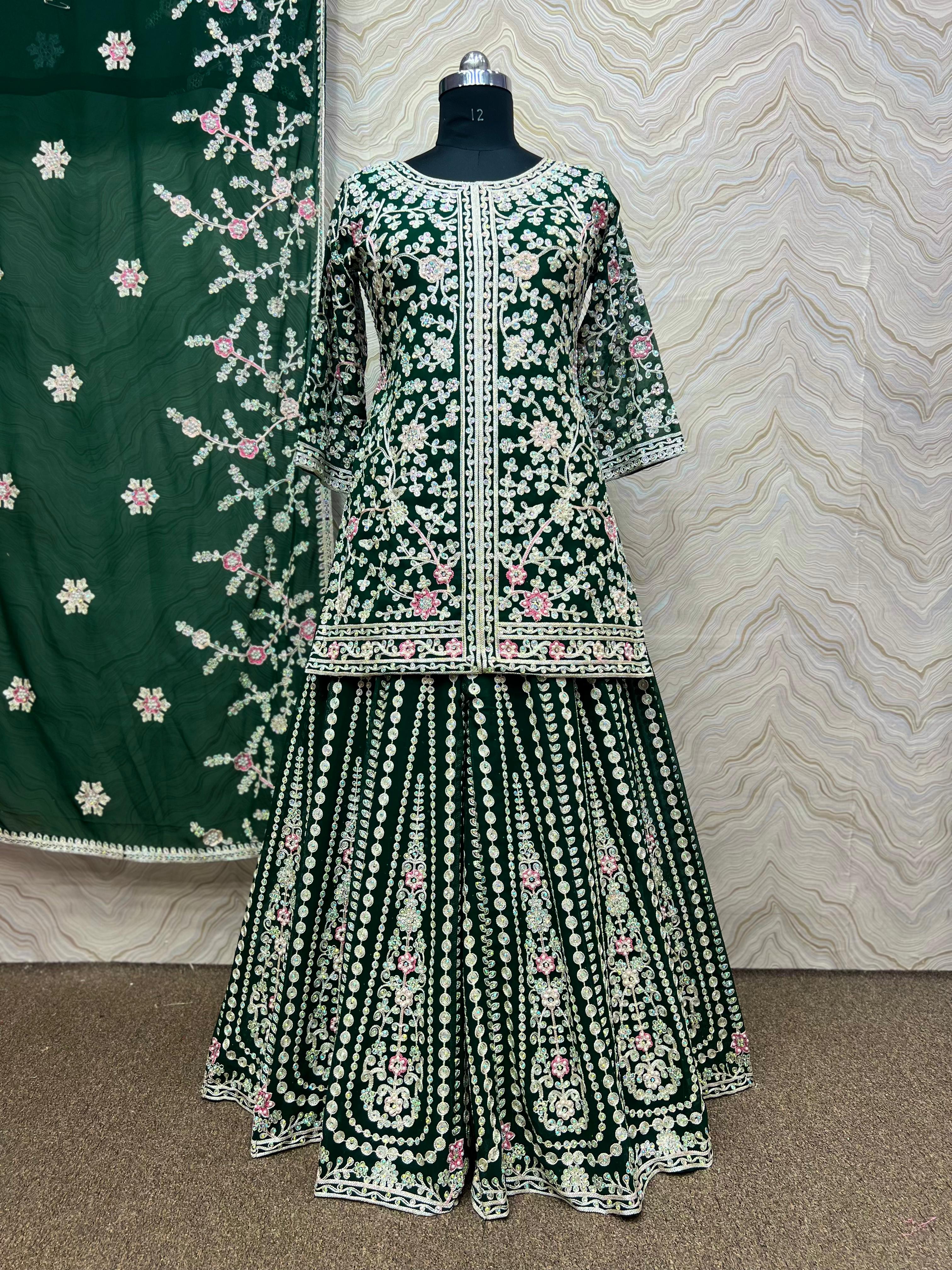 Faux Georgette Garara Set With Embroidery And Hand Work