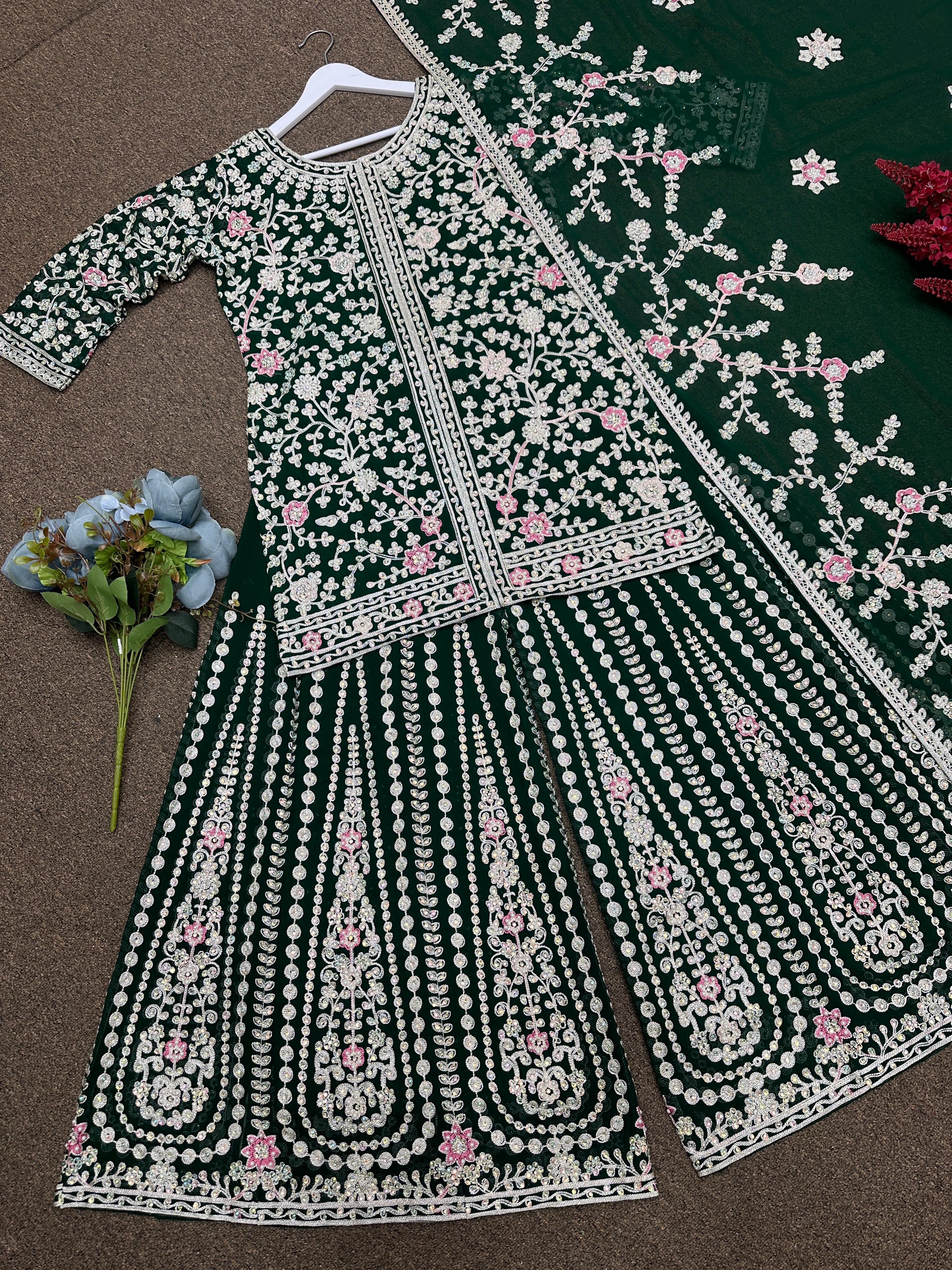 Faux Georgette Garara Set With Embroidery And Hand Work