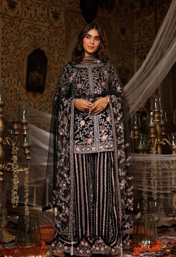 Faux Georgette Garara Set With Embroidery And Hand Work