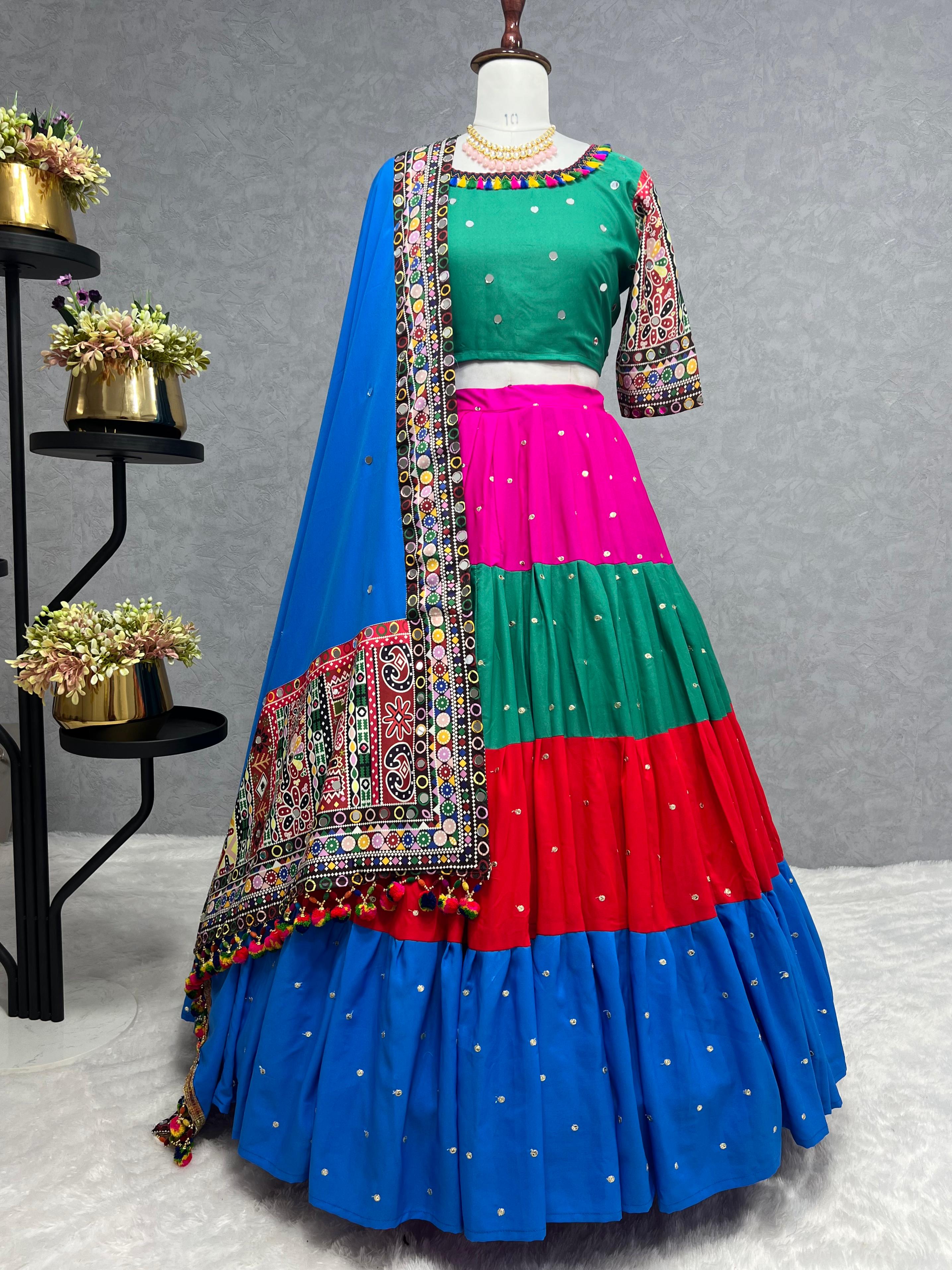 NAVRATRI COLLECTION 3 PIECE LAGENGHA WITH  CHOLI AND  BEAUTIFUL DUPATTA