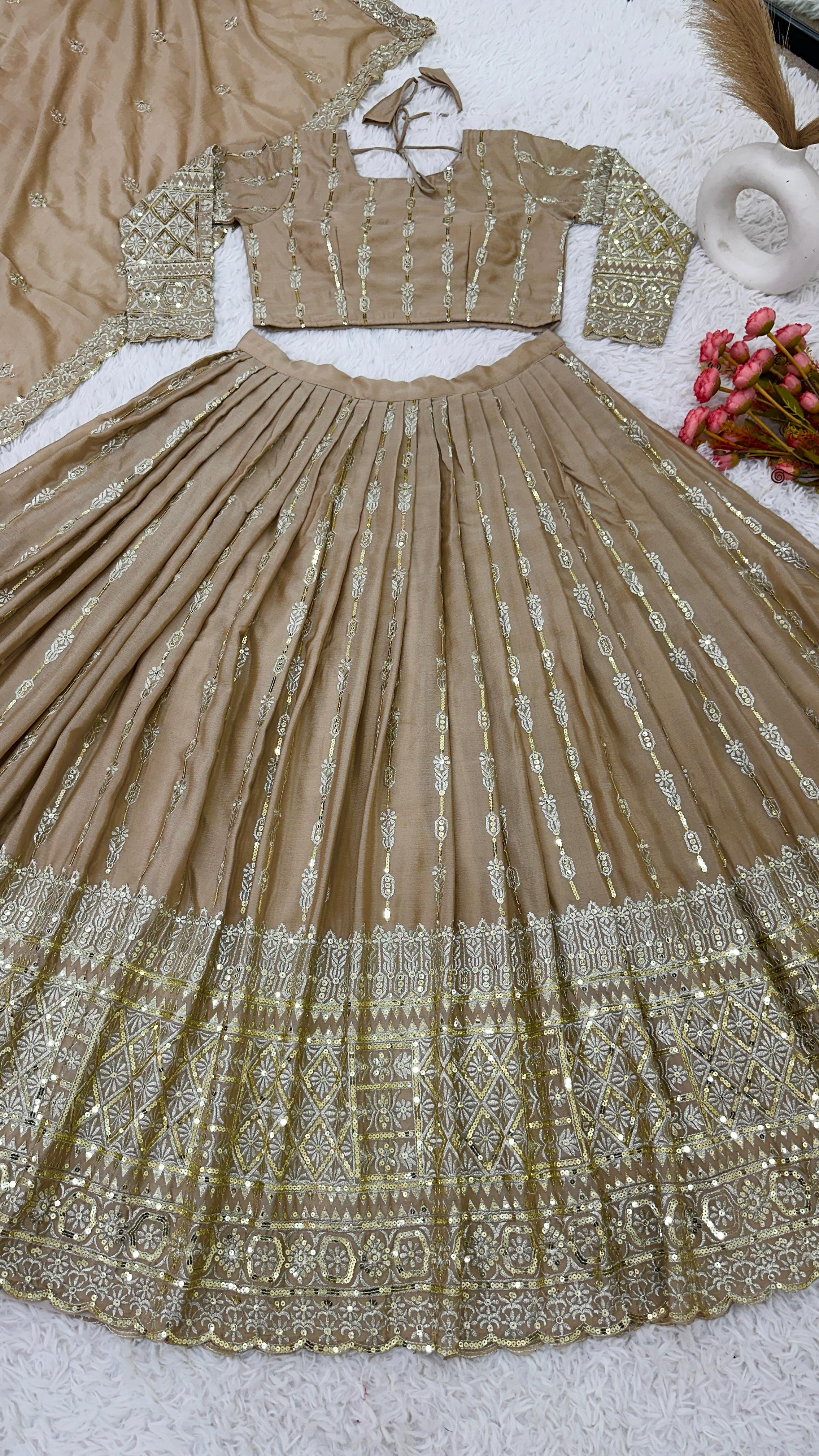 Heavy Chinnon Silk Lehenga Choli with Embroidery & Sequins Work