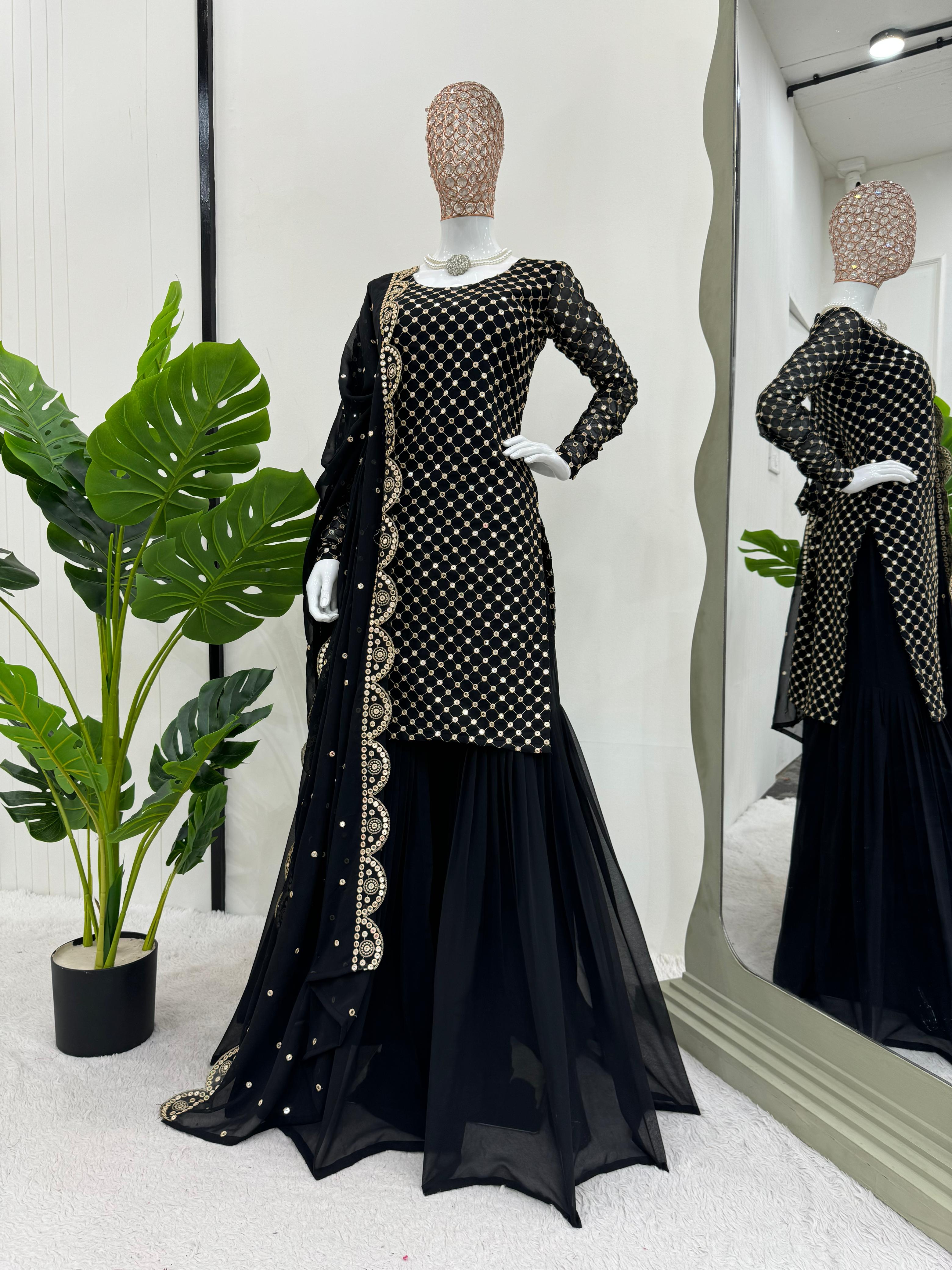 Designer Sharara Set with Thread and Sequin Work