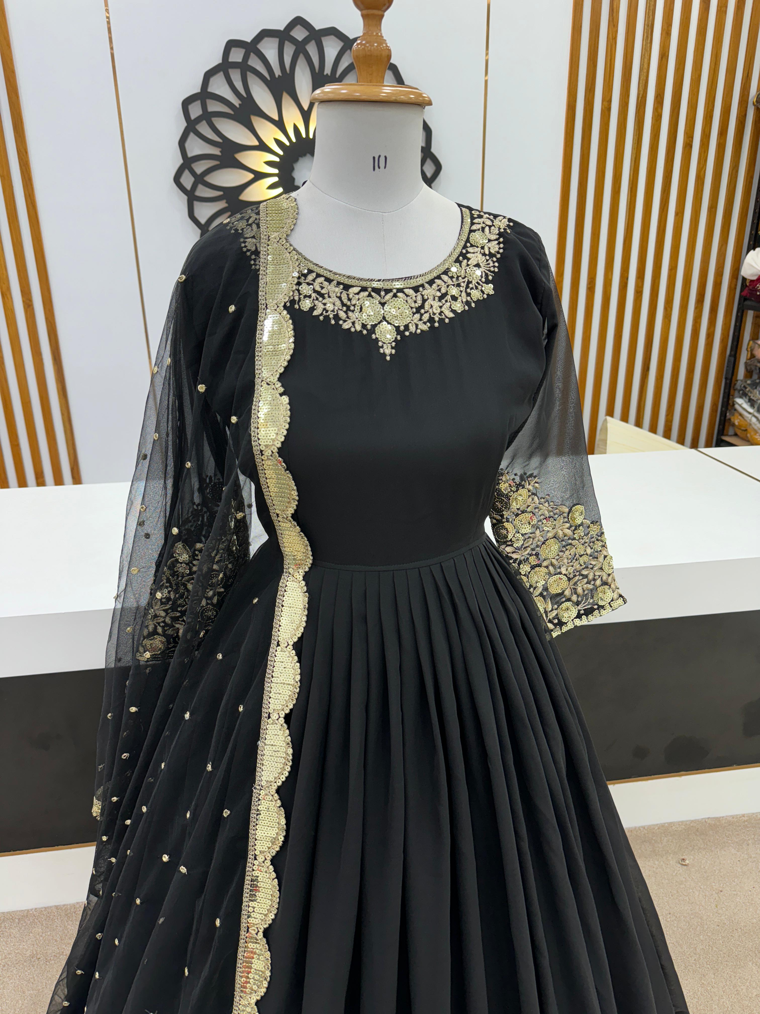 New Designer Party Wear Look Full Heavy Embroidery Sequence Work Gown With Dupatta