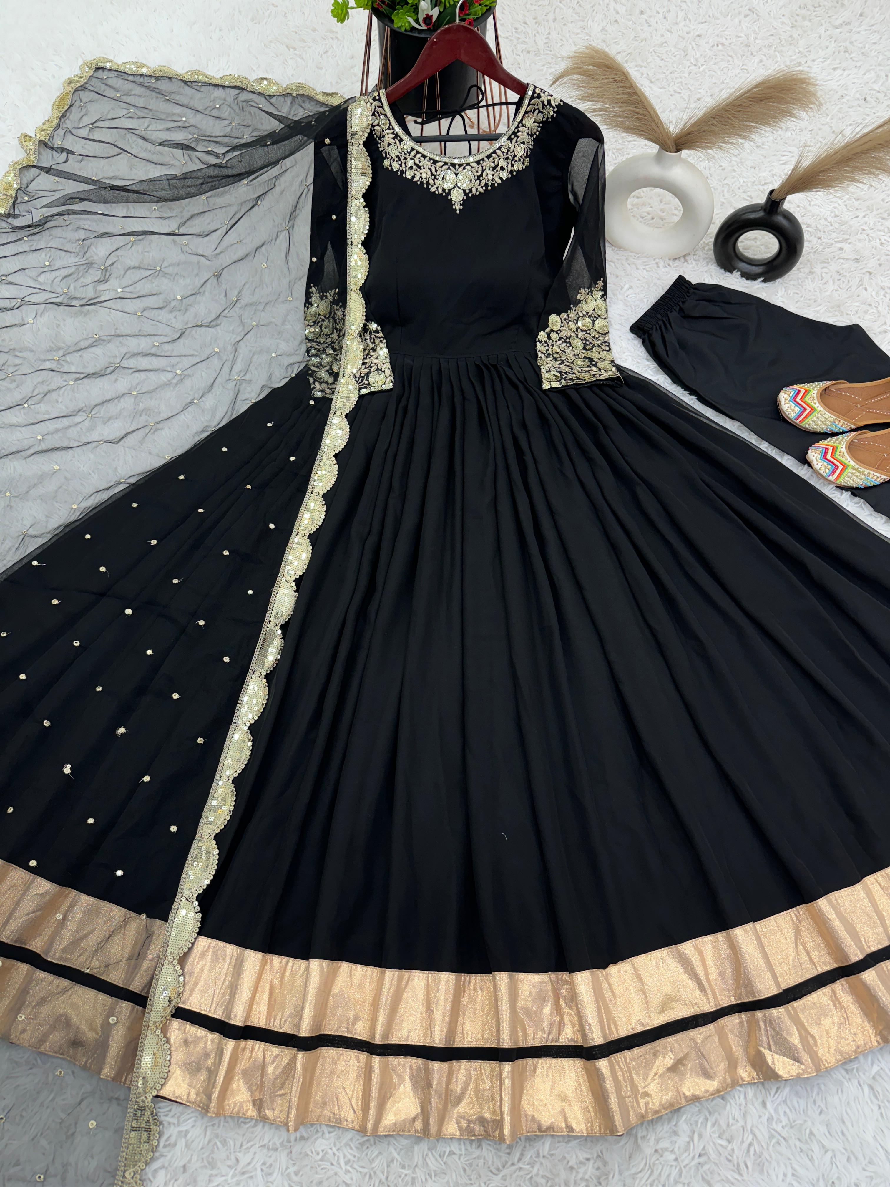 New Designer Party Wear Look Full Heavy Embroidery Sequence Work Gown With Dupatta