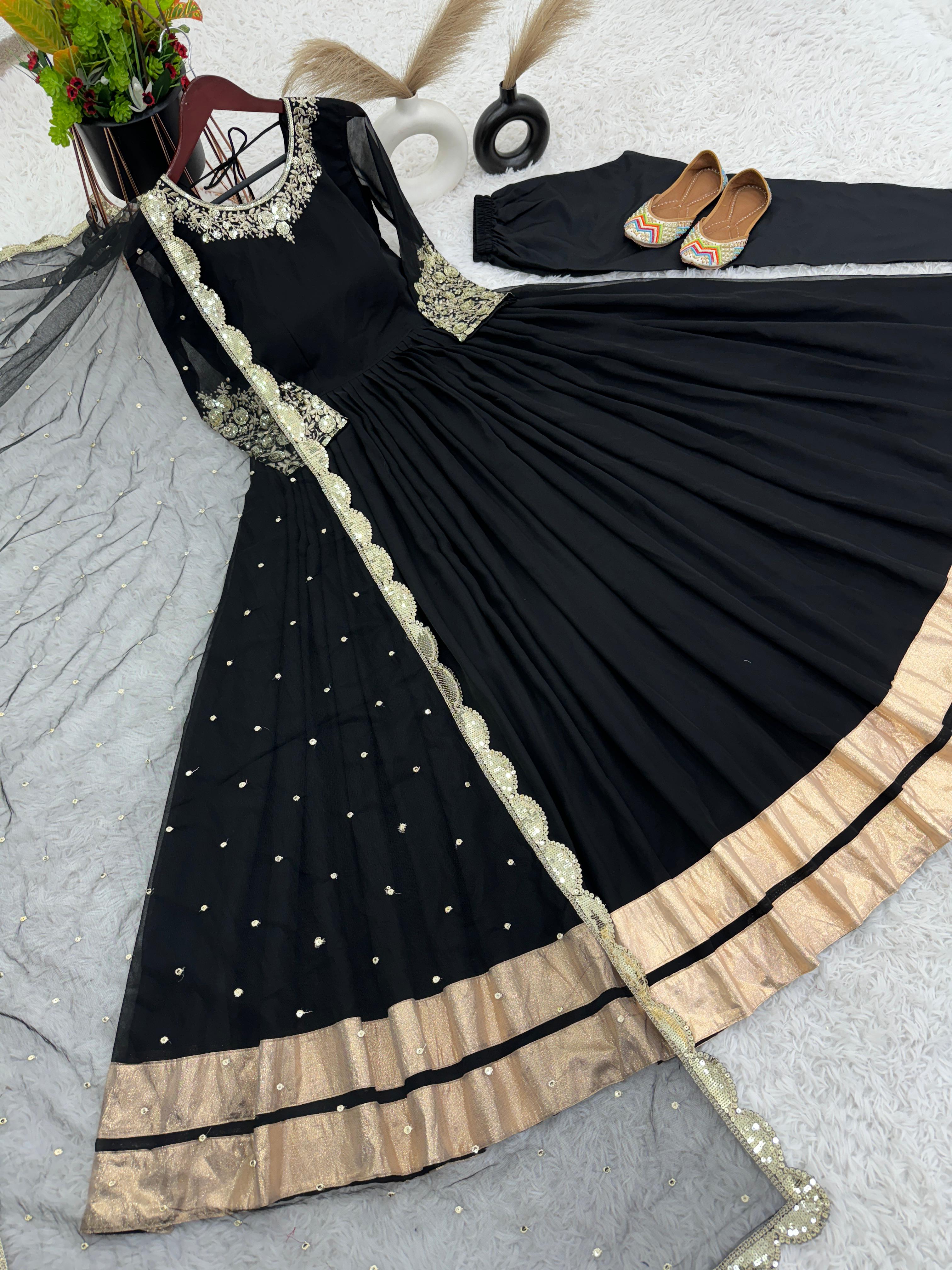 New Designer Party Wear Look Full Heavy Embroidery Sequence Work Gown With Dupatta