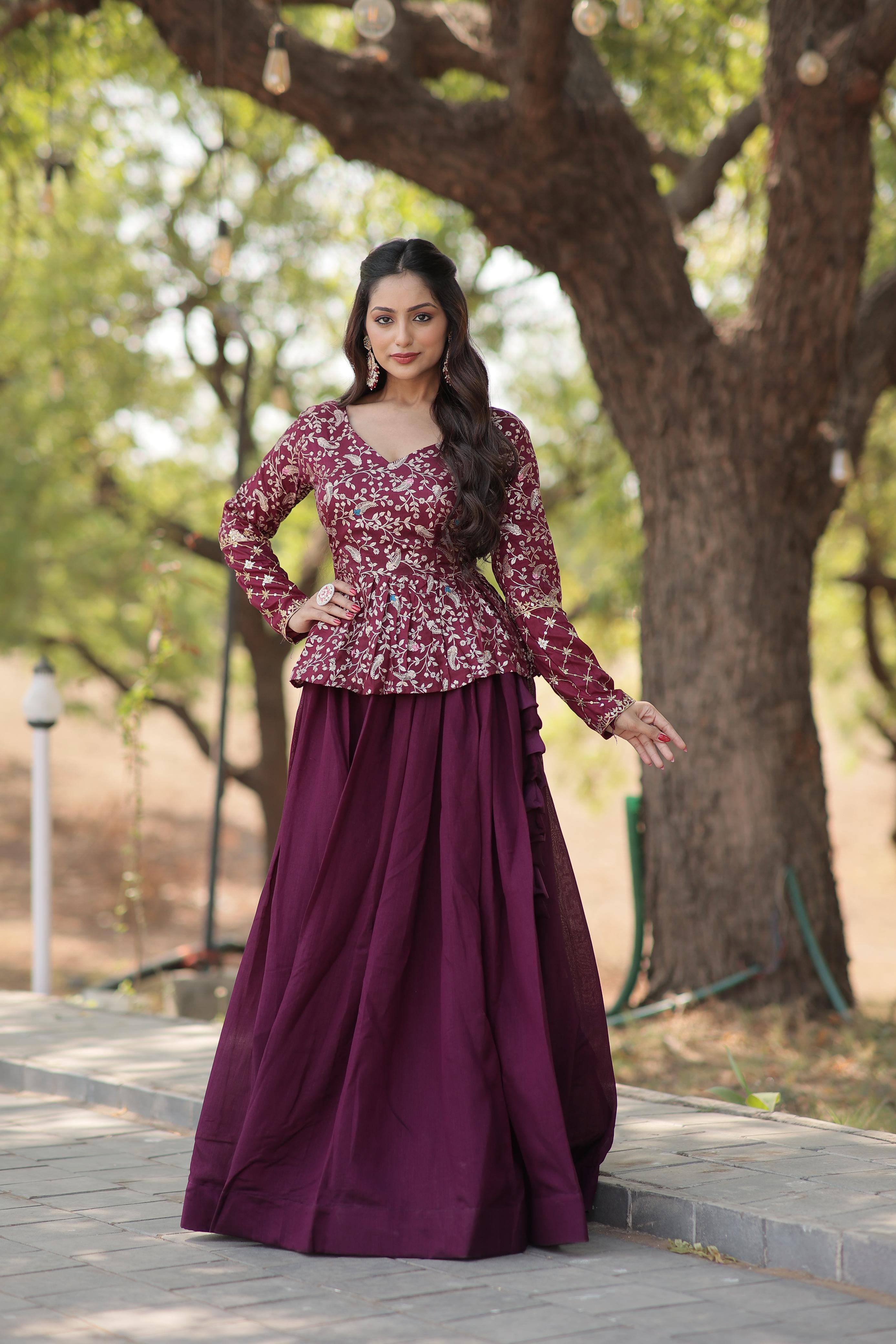 Co-ord  Set with Flower Design & Sequins Embroidered work Blouse and Lehenga