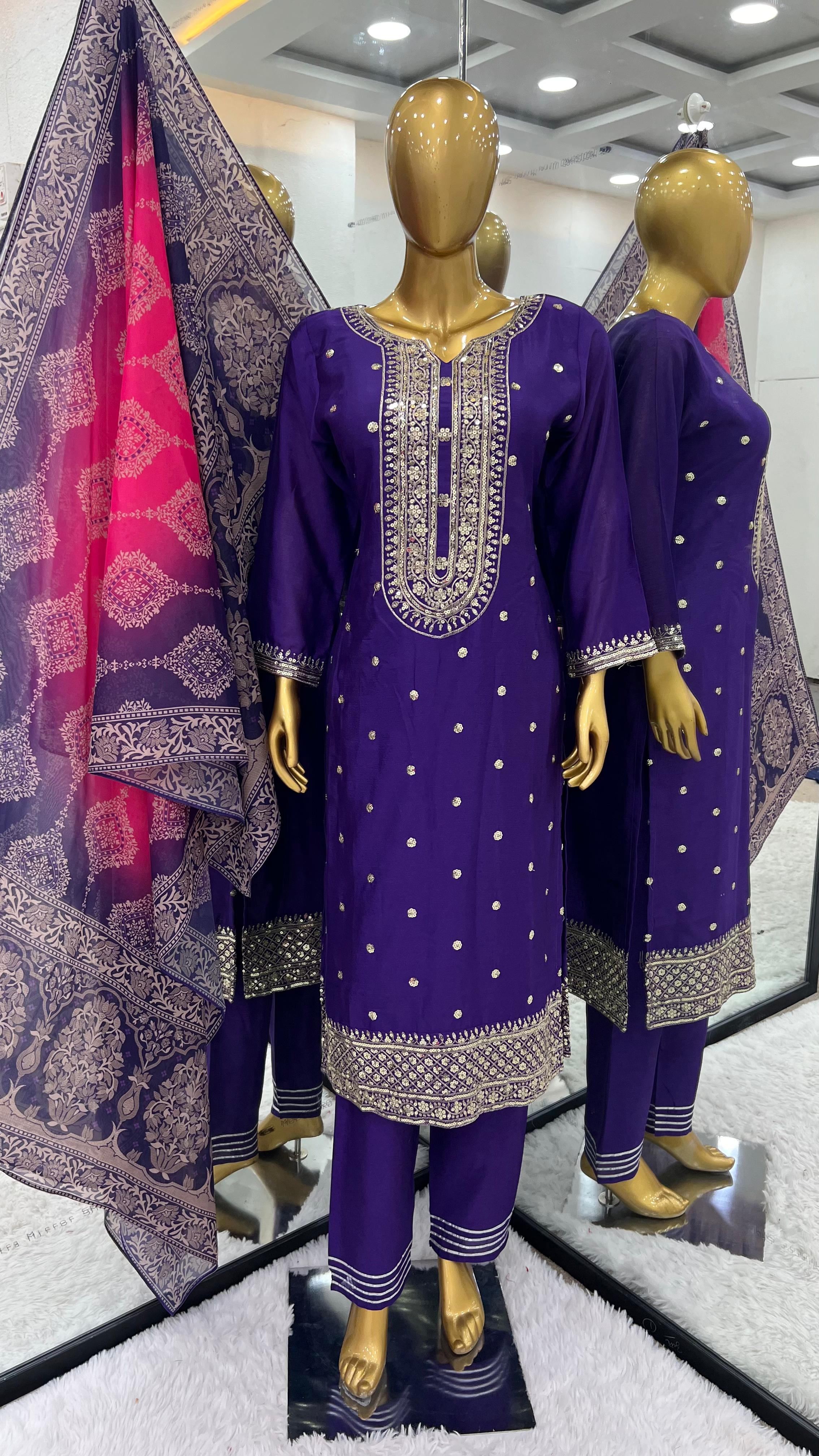 Heavy Embroidery-Sequence Work Top-Bottom and Dupatta Set