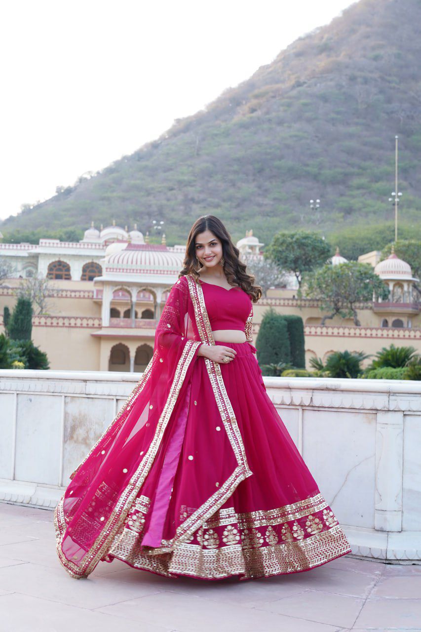 Georgette Flared Lehenga with Sequins and embroidered Work.