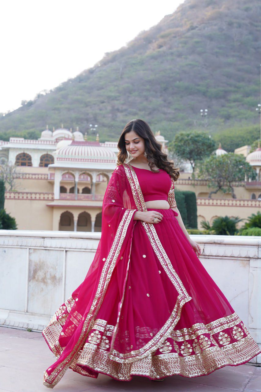 Georgette Flared Lehenga with Sequins and embroidered Work.