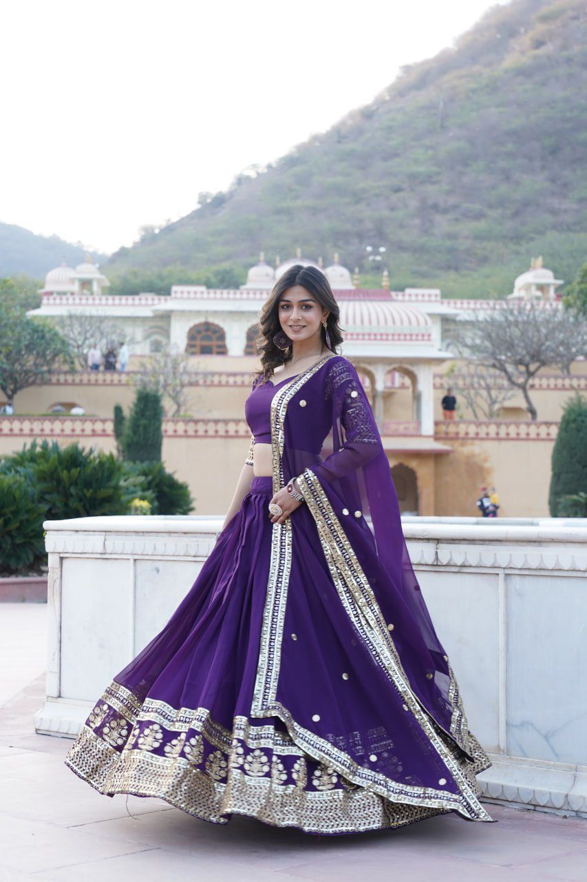 Georgette Flared Lehenga with Sequins and embroidered Work.