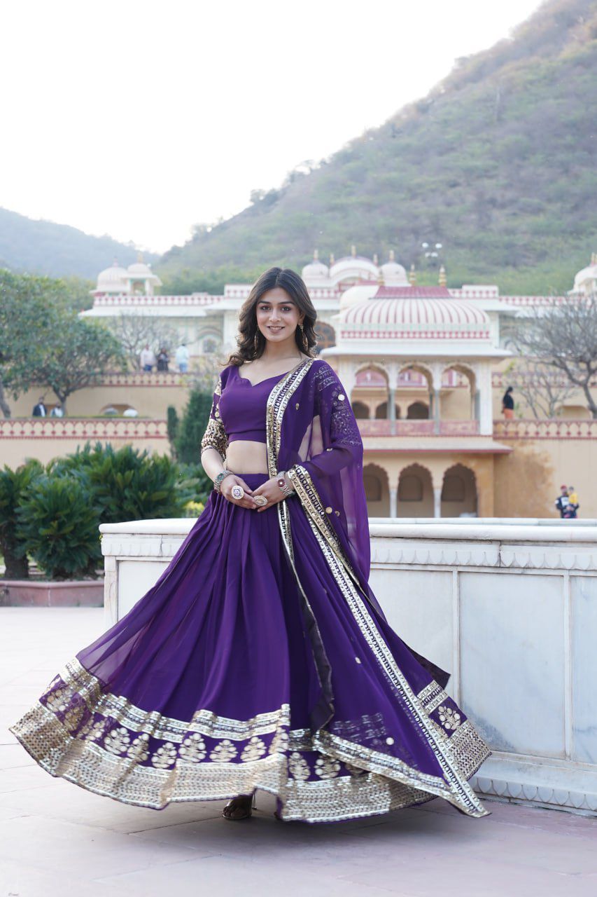 Georgette Flared Lehenga with Sequins and embroidered Work.