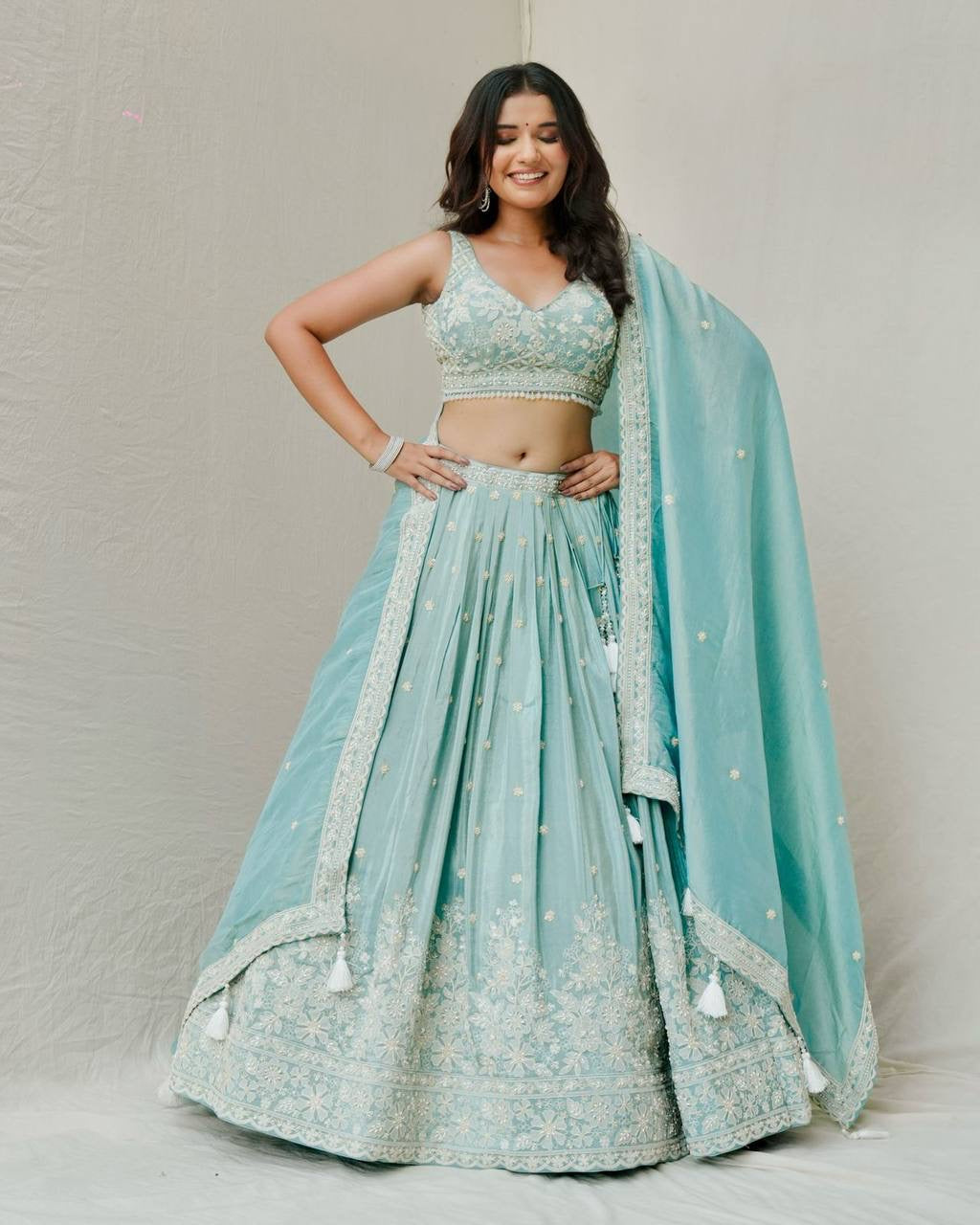 Silk Lehenga Choli Set with Thread and Sequence Work