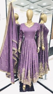 Designer Party Wear Embroidery Sequence Work Gown With Bottom and Dupatta Ready to Wear Collection