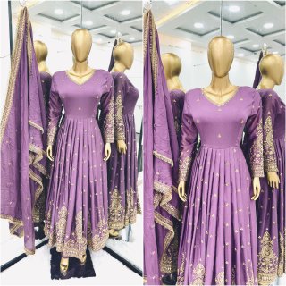 Designer Party Wear Embroidery Sequence Work Gown With Bottom and Dupatta Ready to Wear Collection