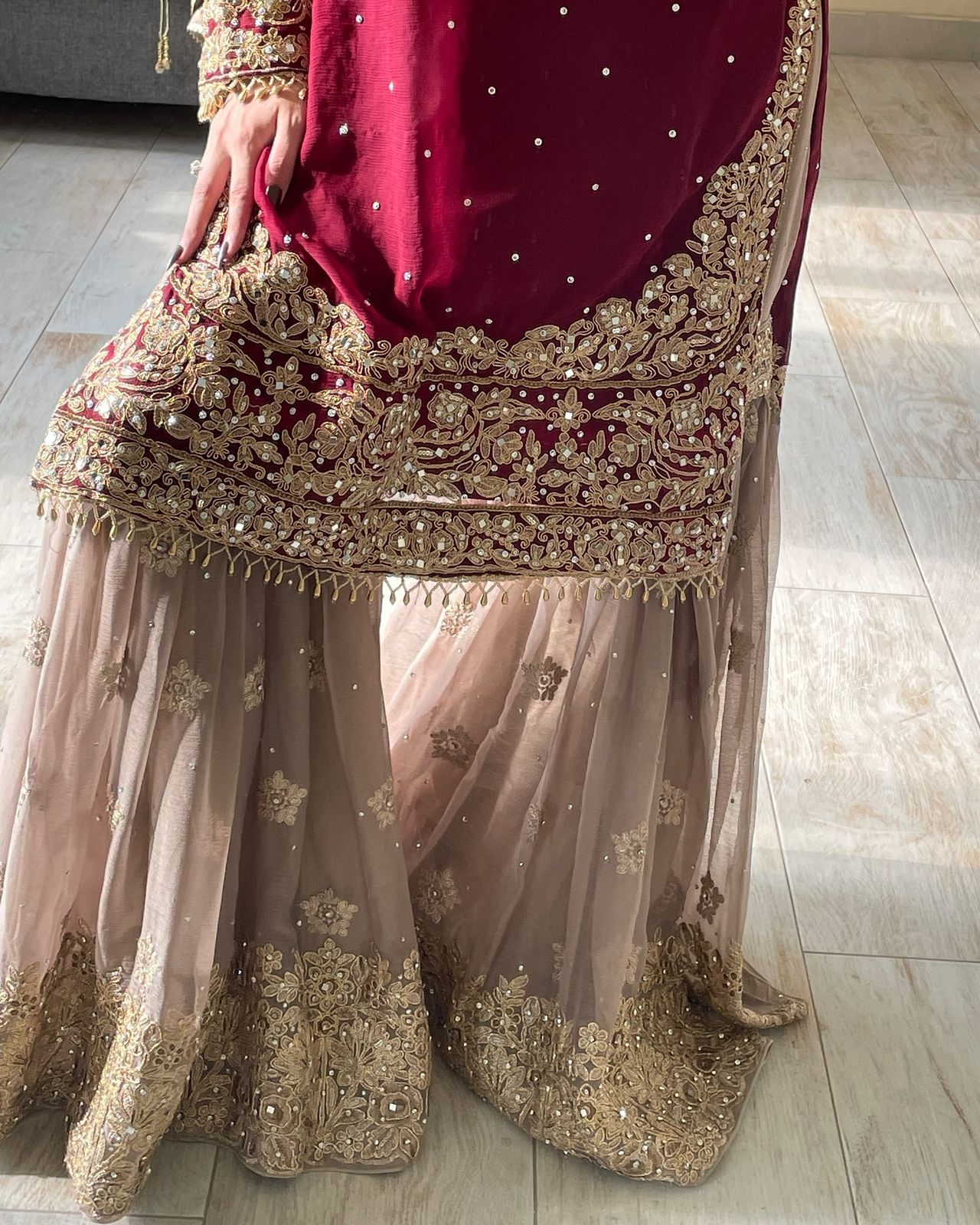 Designer Faux Georgette Suit with Sharara & Dupatta - Stunning Sequins, Pearl & Lace Detailing